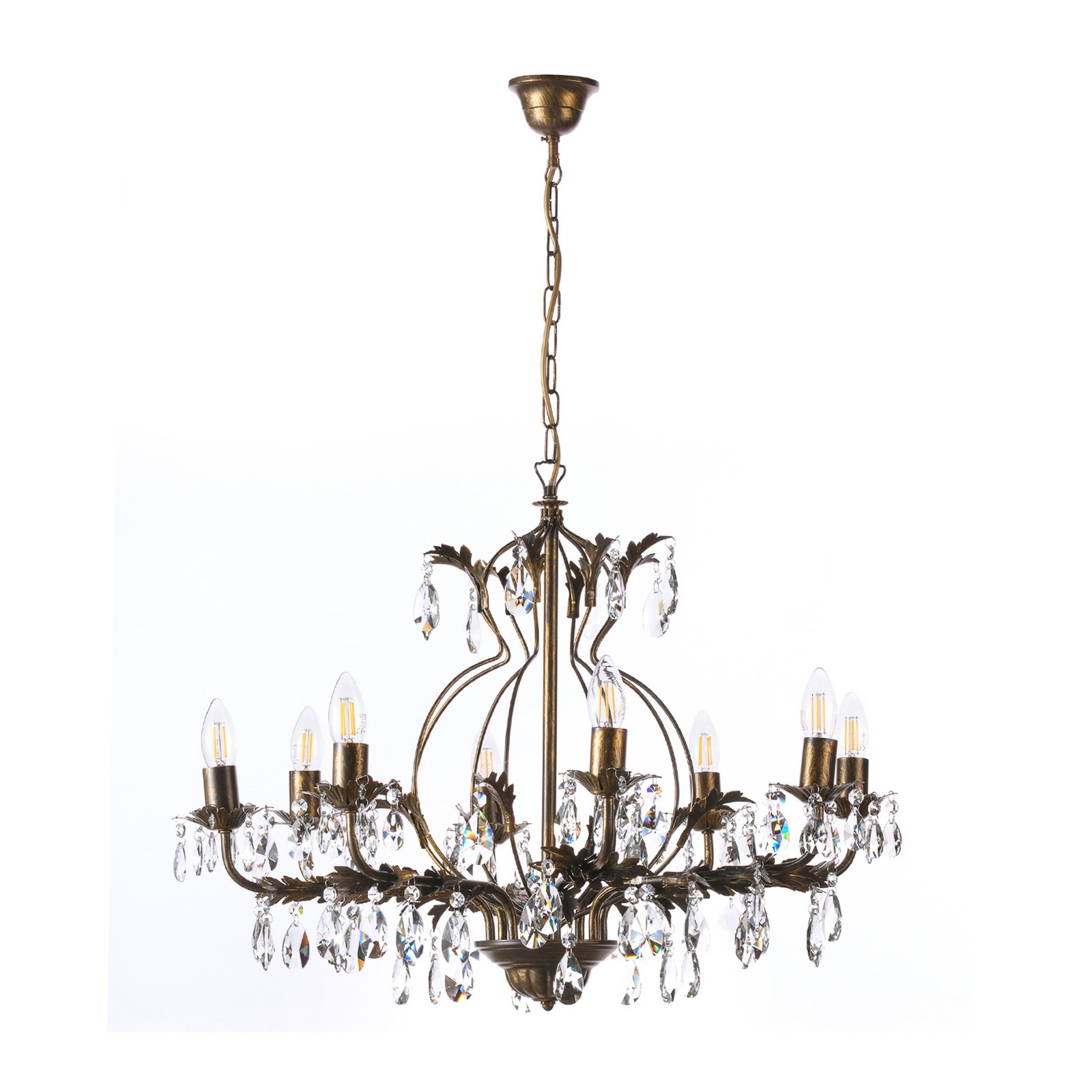 Chandelier Teresa, 12-bulb, bronze-coloured, crystal