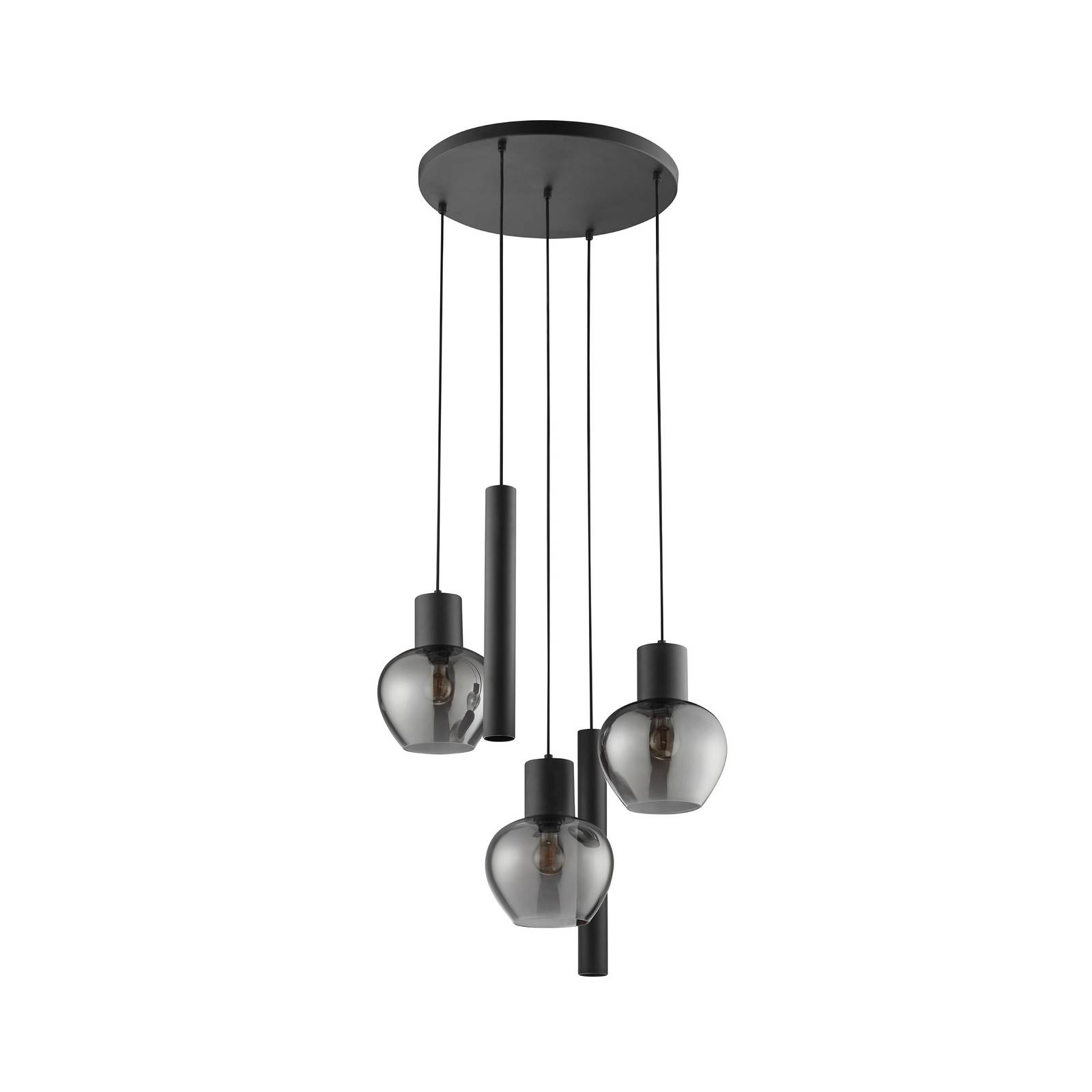 Hängelampe Ligari, schwarz/rauchgrau, Ø 68 cm, Metall/Glas