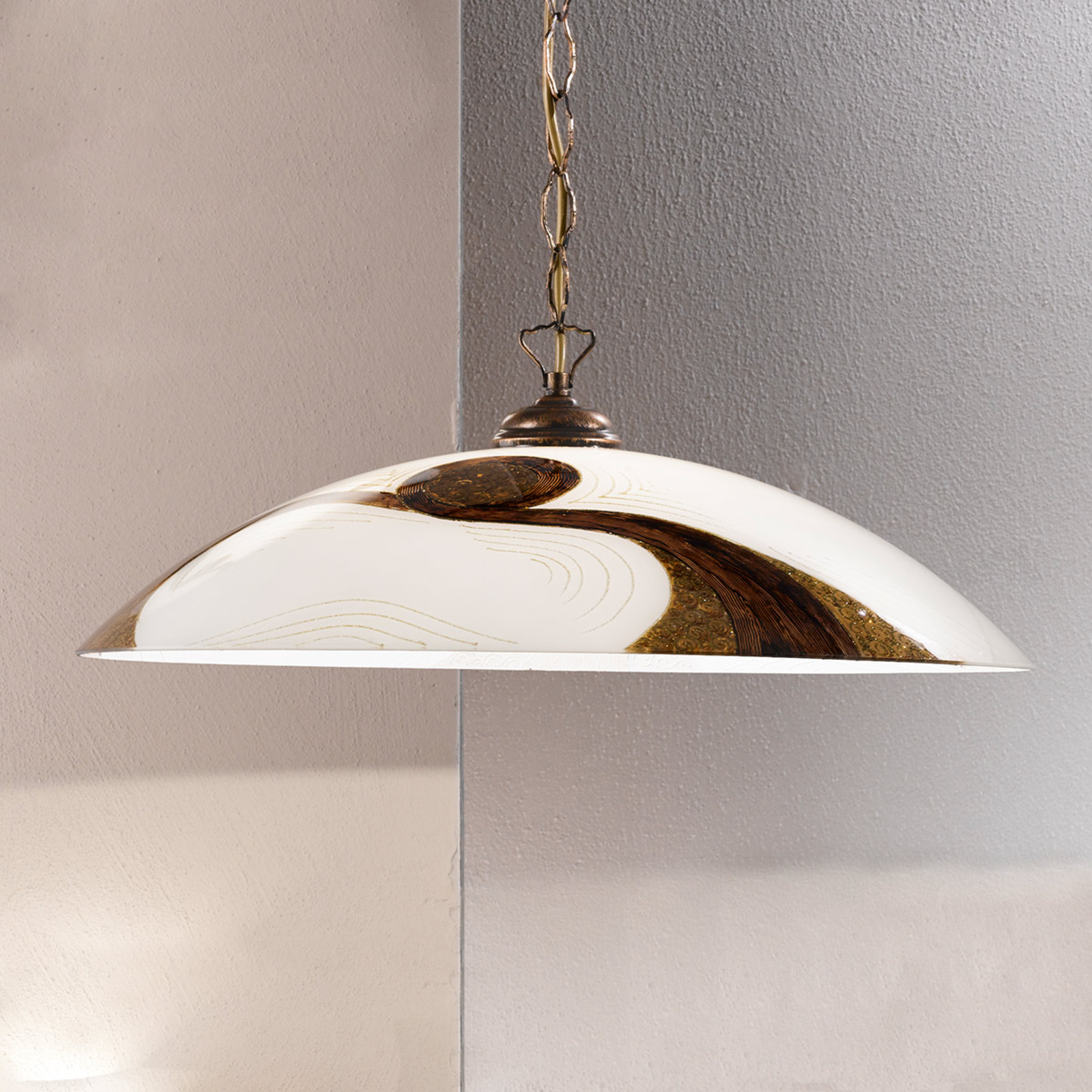 Orion Michael Hanging Light Decorative in Brown-Gold, for Living / Dining Room, Glass, metal, E27, 75 W, energy efficiency: A++, H: 11 cm