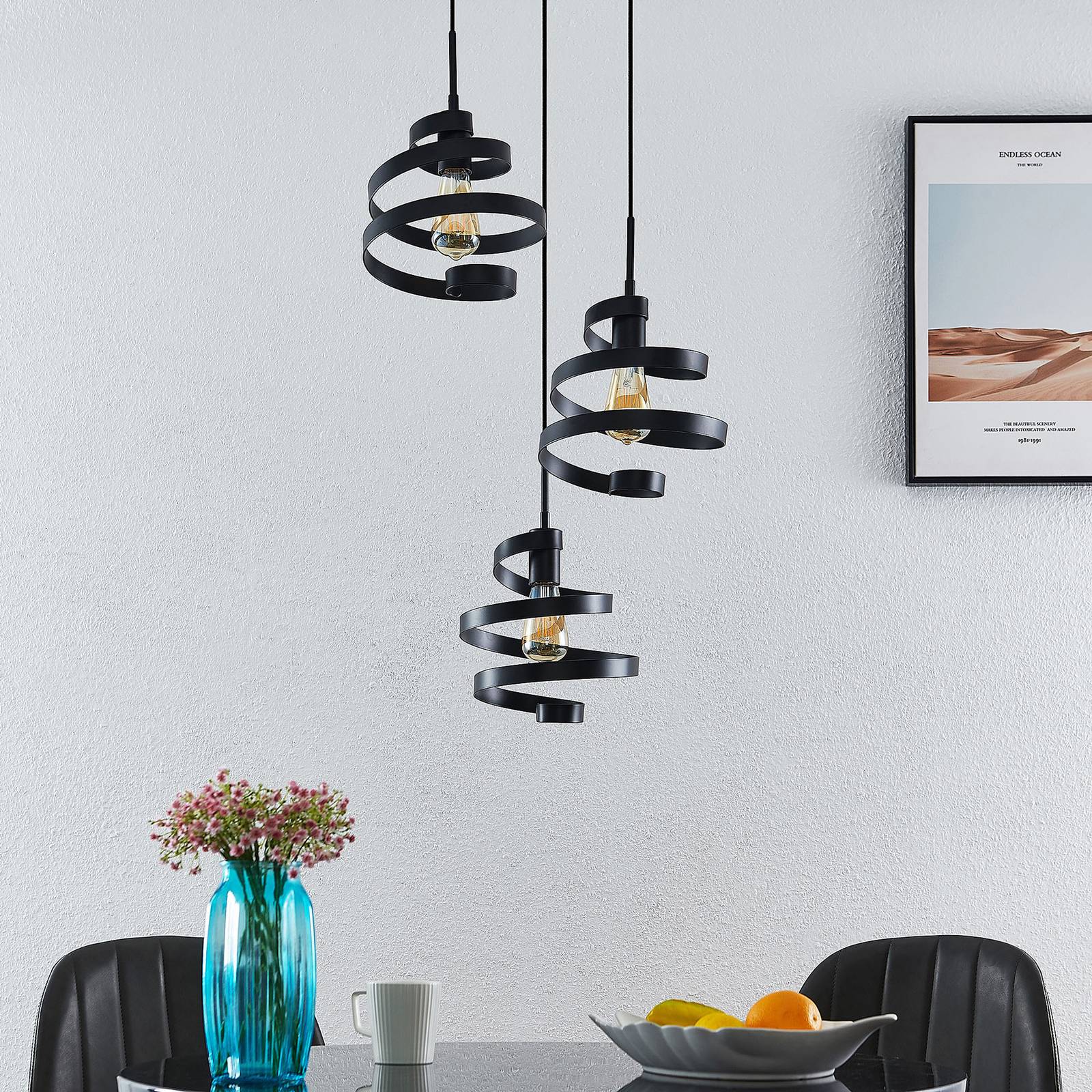 Lindby Colten suspension à 3 lampes noire