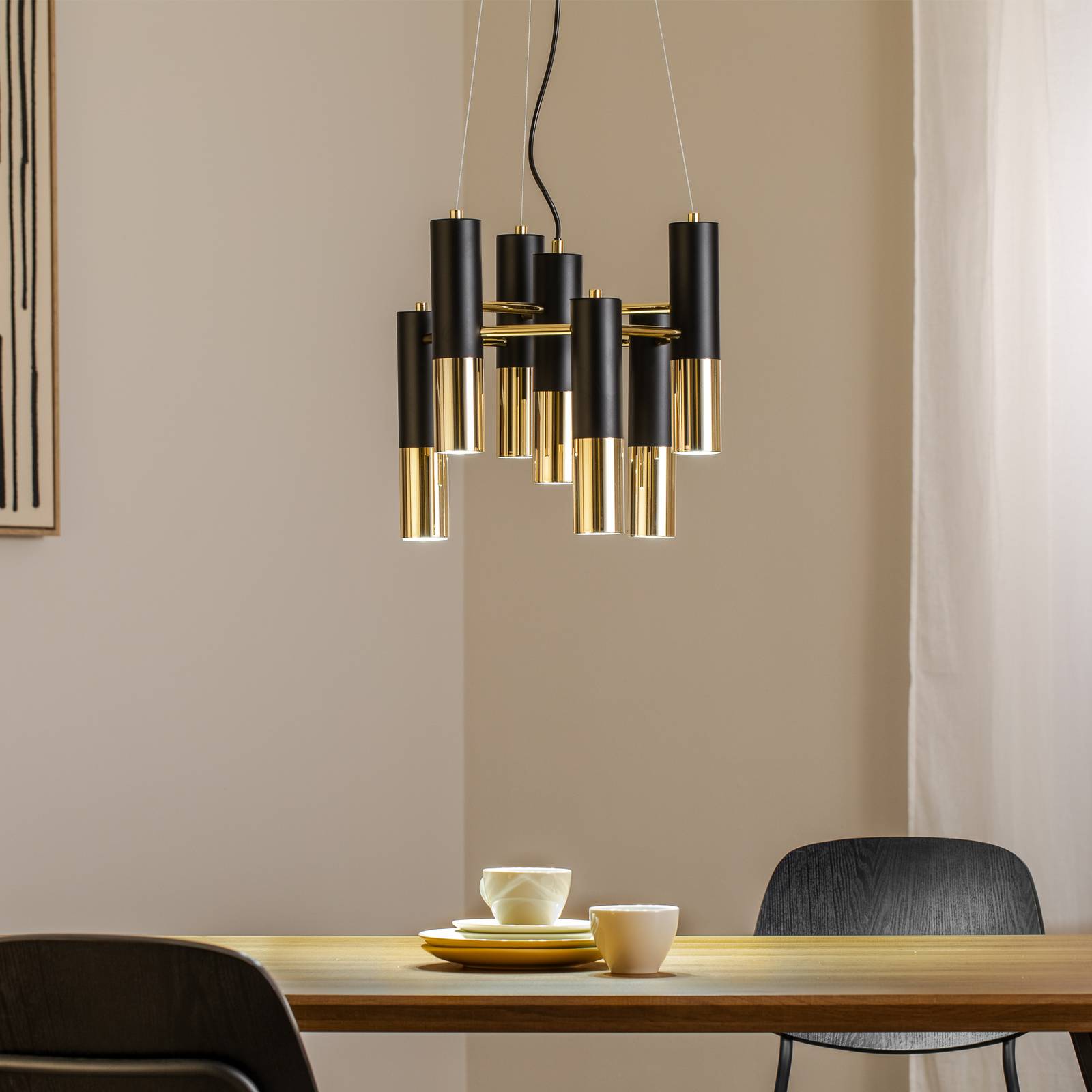 Pendelleuchte Orino, schwarz/gold, Metall, 7-flg., GU10 günstig online kaufen