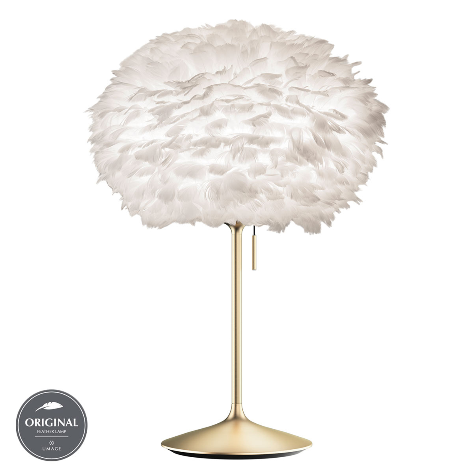 UMAGE Eos medium table lamp white Champagne brass, for Living / Dining Room, goose feathers, paper, aluminium, steel, wood, plastic, E27, 15 W, energy efficiency: A++, H: 72 cm