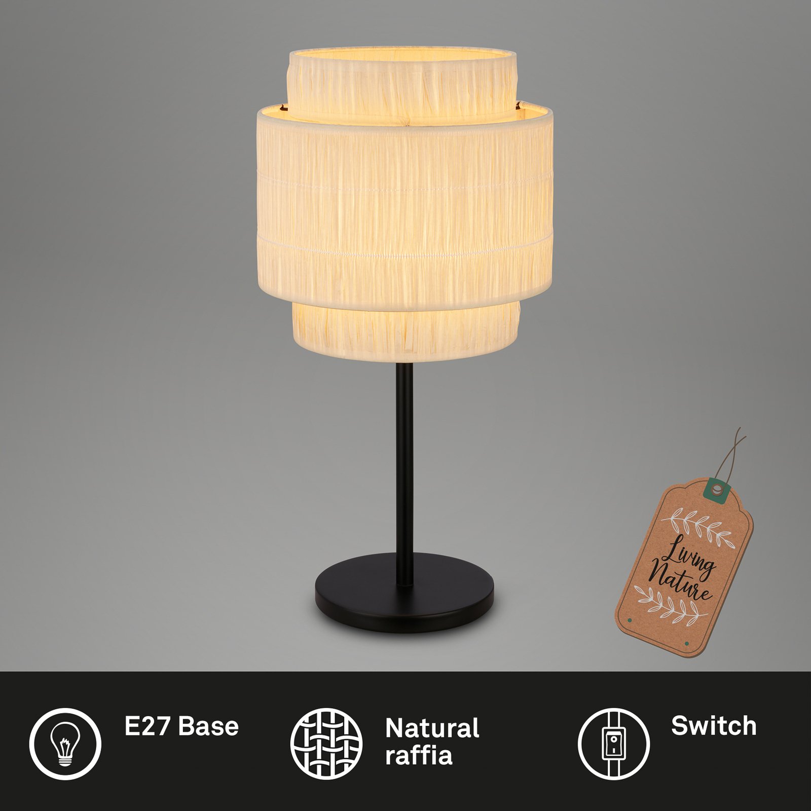 Papper table lamp, natural colour, raffia, height 50 cm