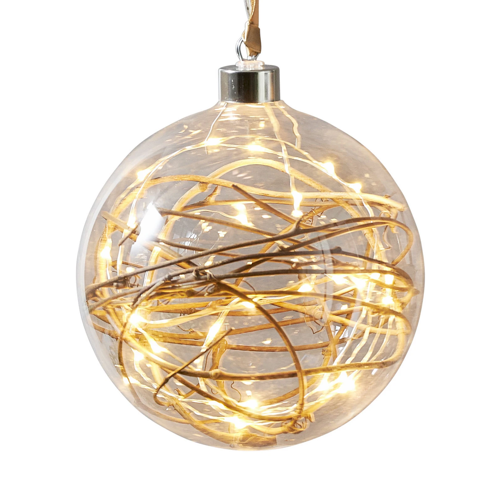 Sphère déco LED Glow transparente, rotin Ø 15 cm