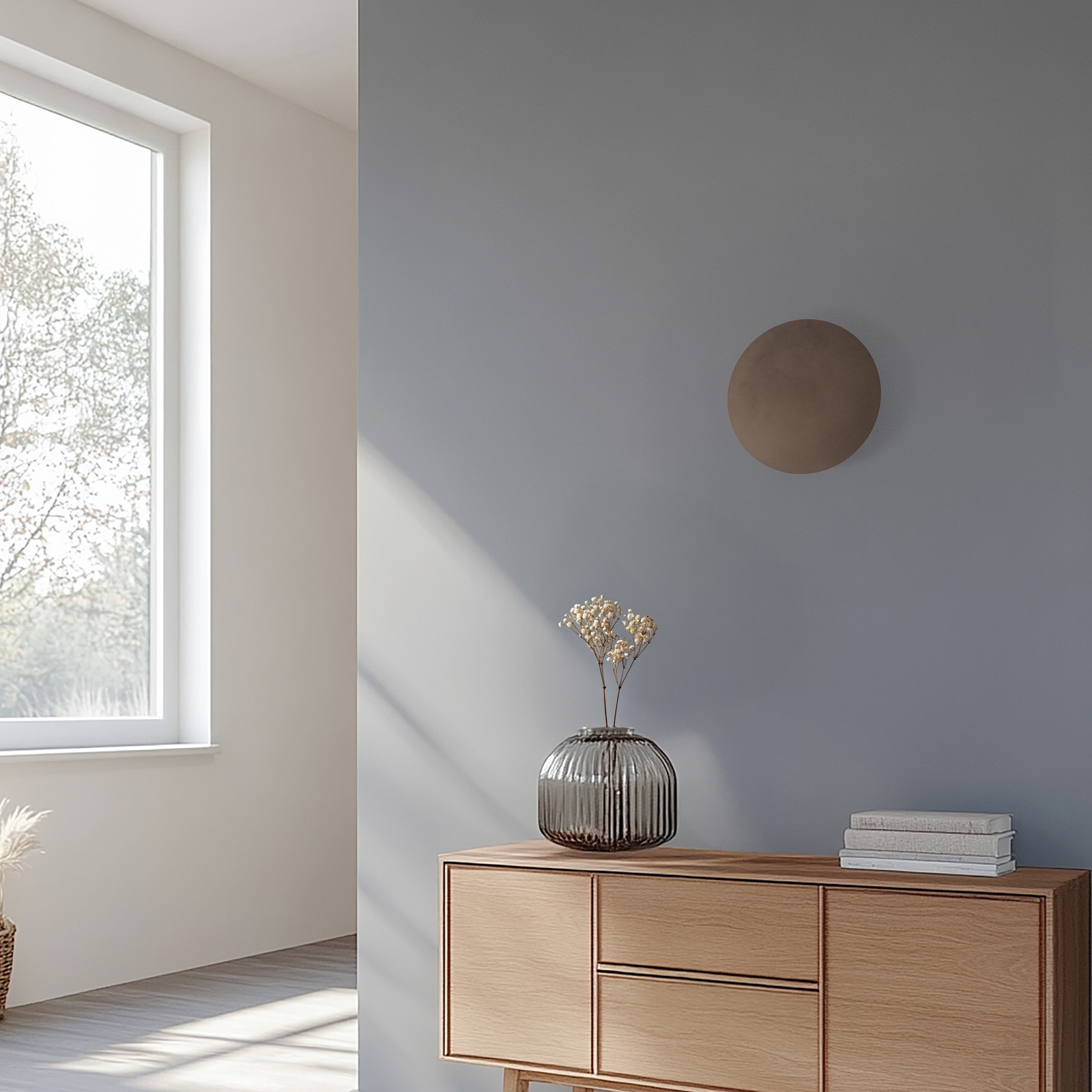 Applique murale Luna, brun, lumière indirecte, Ø 30 cm, acier