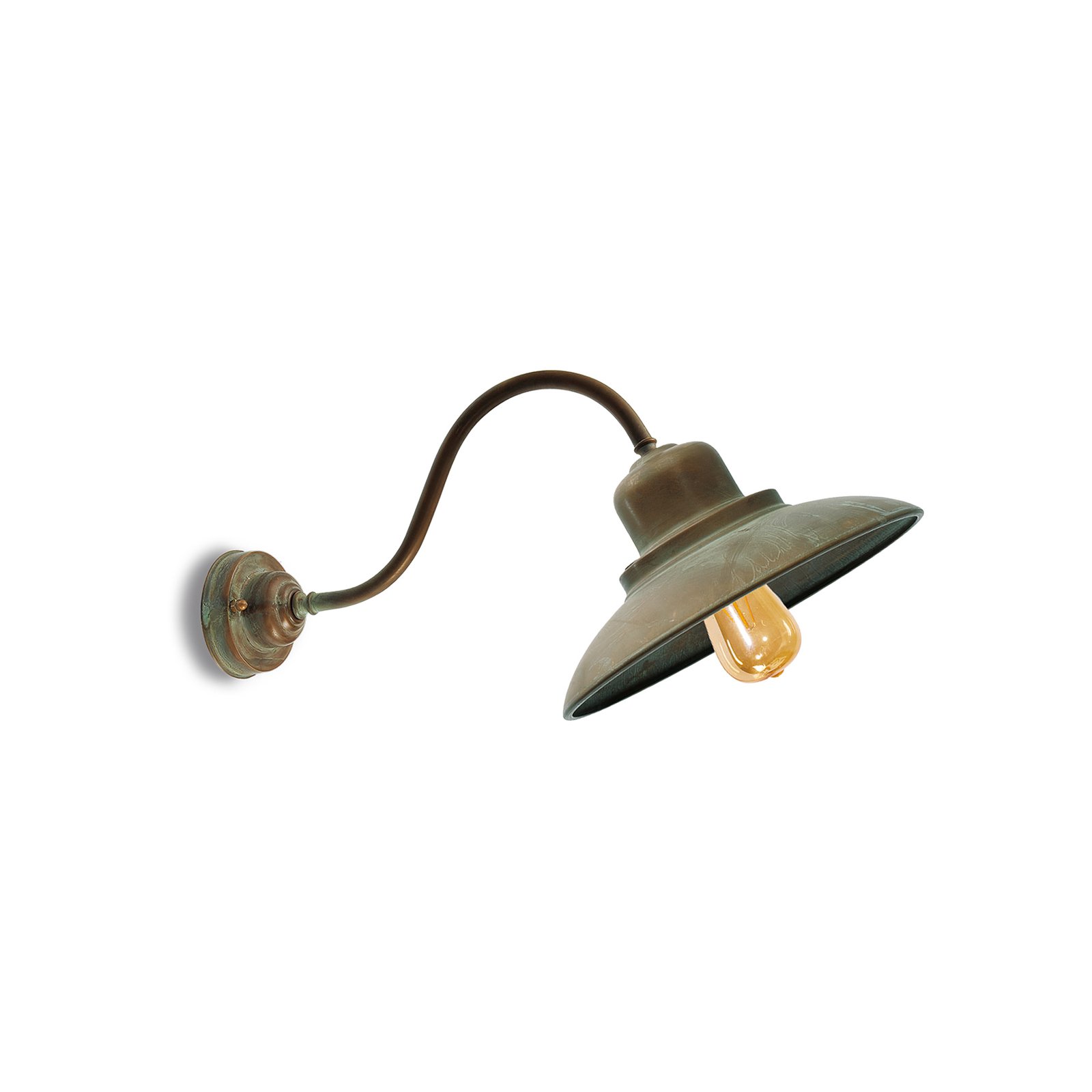 Patio 1691 wall lamp, curved antique brass