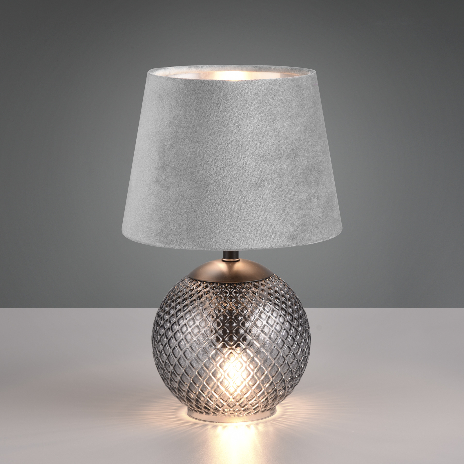 Jonna bordlampe med glasfod/fløjlsskærm, grå