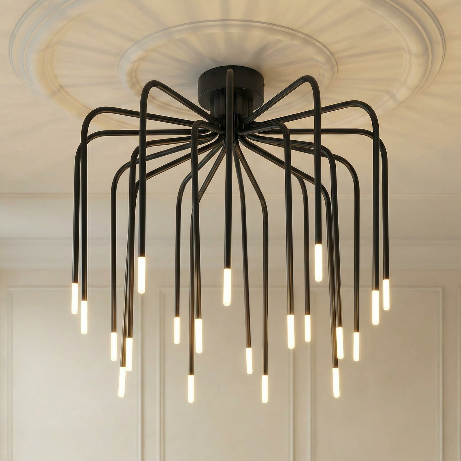 Lucande LED-kattovalaisin Ariadne, Ø57 cm, mattamusta, 20-lamppuinen