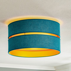 Plafoniera Duo in tessuto, turchese/oro, Ø40cm