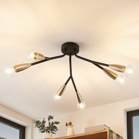 Lucande Carlea plafonnier, 6 lampes noir-nickel