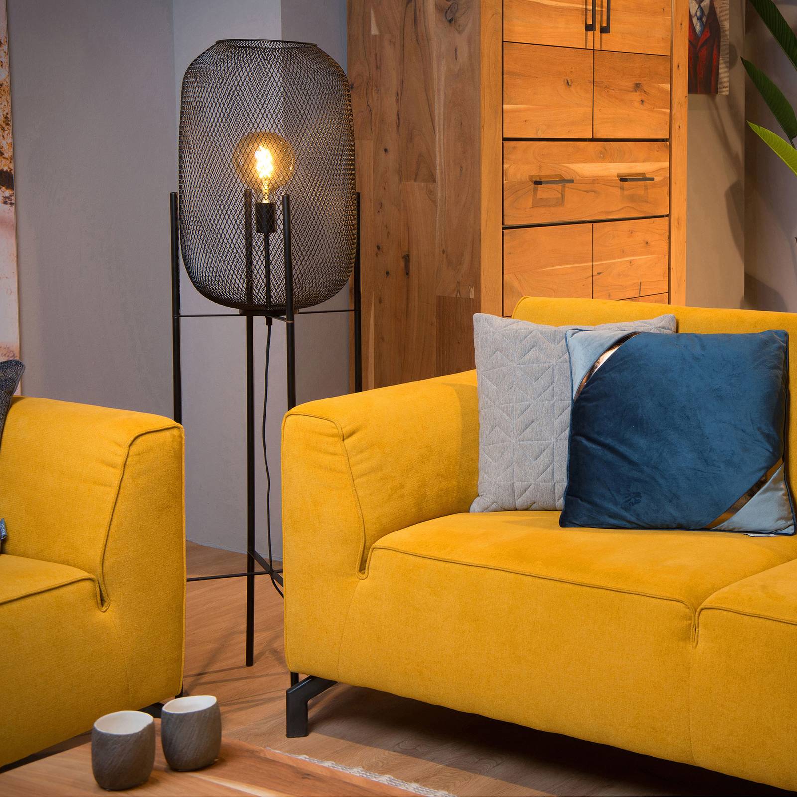 Lucide Vloerlamp - staande lamp - Woon-/ Eetkamer - Vintage - zwart - staal, stof