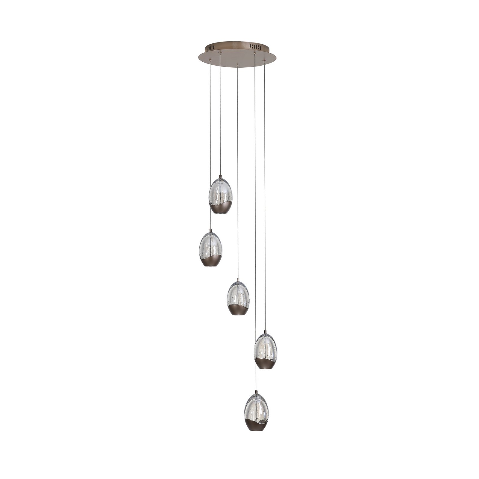 LED-hængelampe Seeds, Ø 30 cm, cremefarvet, glas, 5 lyskilder