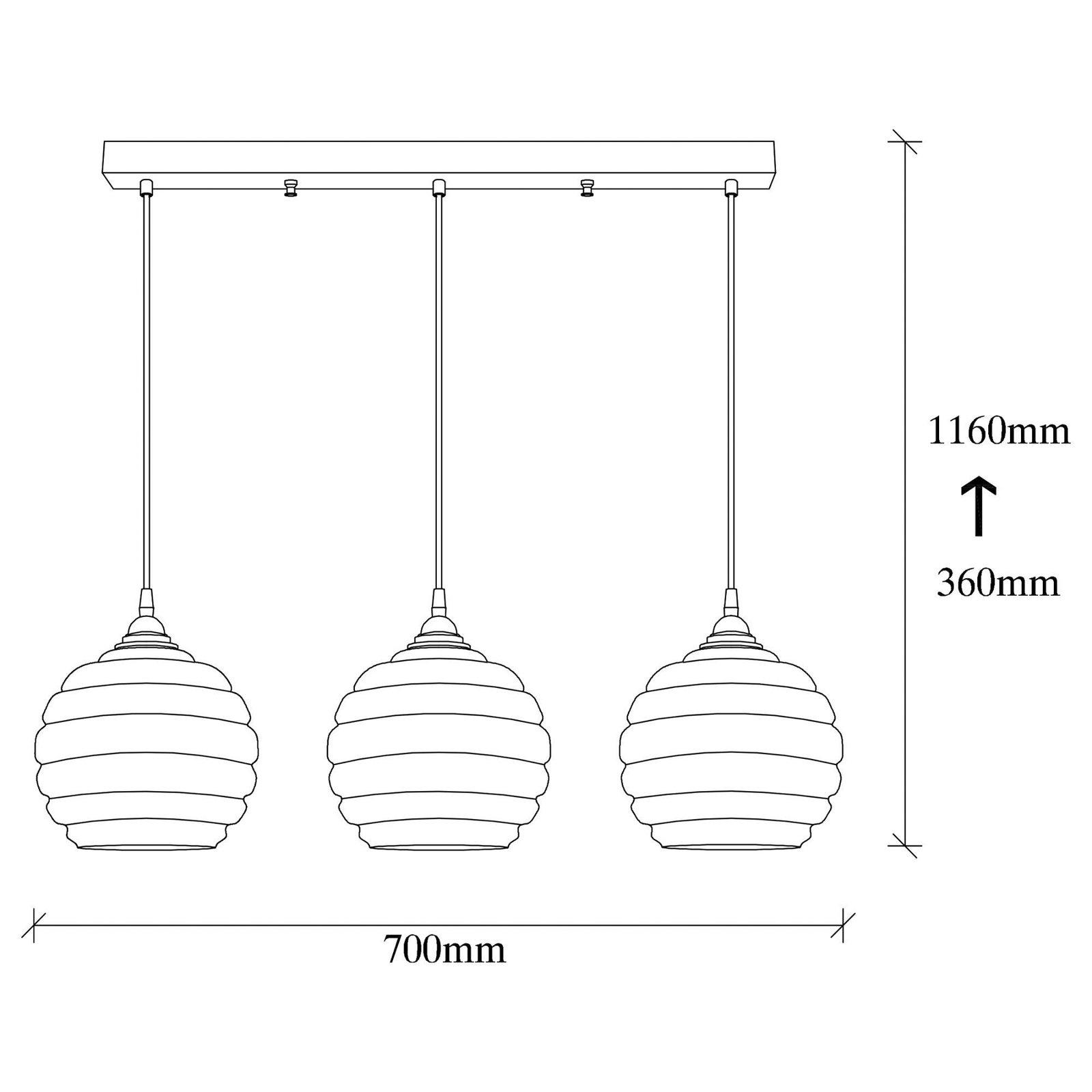 Hanging light Gold 012, gold-transparent, glass 3-bulb linear