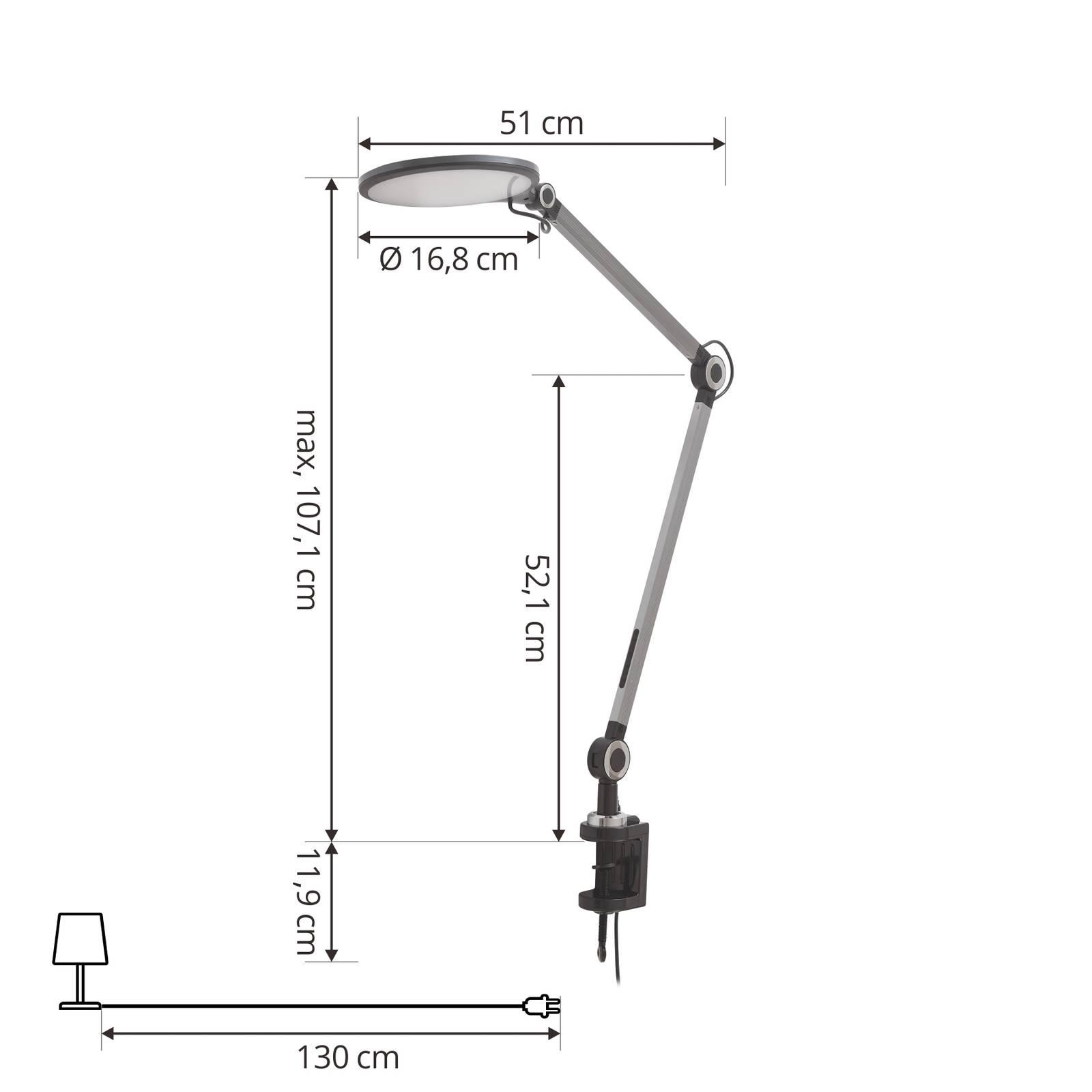 Lampa z klipsem LED Nyxaris, szary, metal, CCT, 52 cm