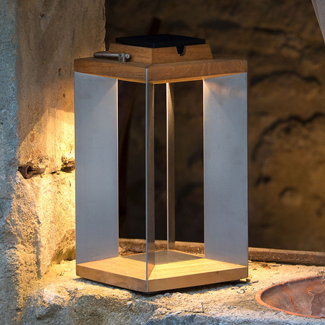 LED-Solarlaterne Teckinox, Teak/Stahl