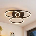 Lindby Qiana plafonnier LED CCT, rond, noir