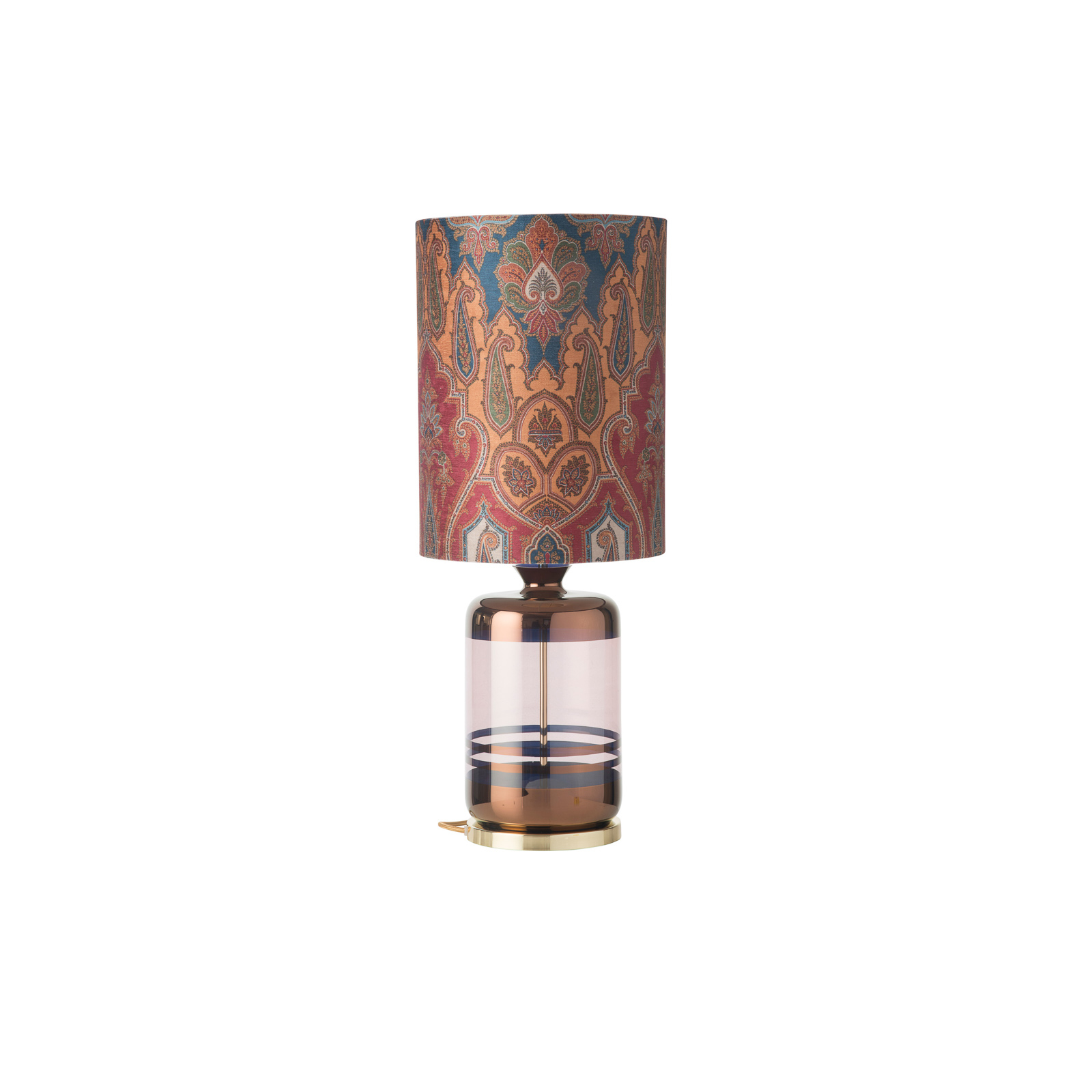 EBB & FLOW Pillar table lamp, Brocade blue/red, for Living / Dining Room, glass, metal, polyester, E27, 25 W, energy efficiency: A++, H: 74 cm