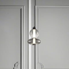 Lámpara colgante LED Daphne, cristal gris transparente, altura 28 cm