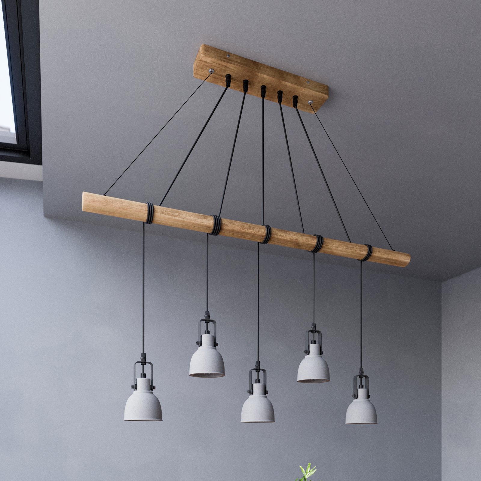 Lindby Mitis LED hanging light, concrete and wood