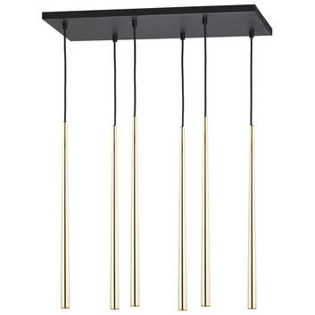Piano pendant light, long, six-bulb black/gold