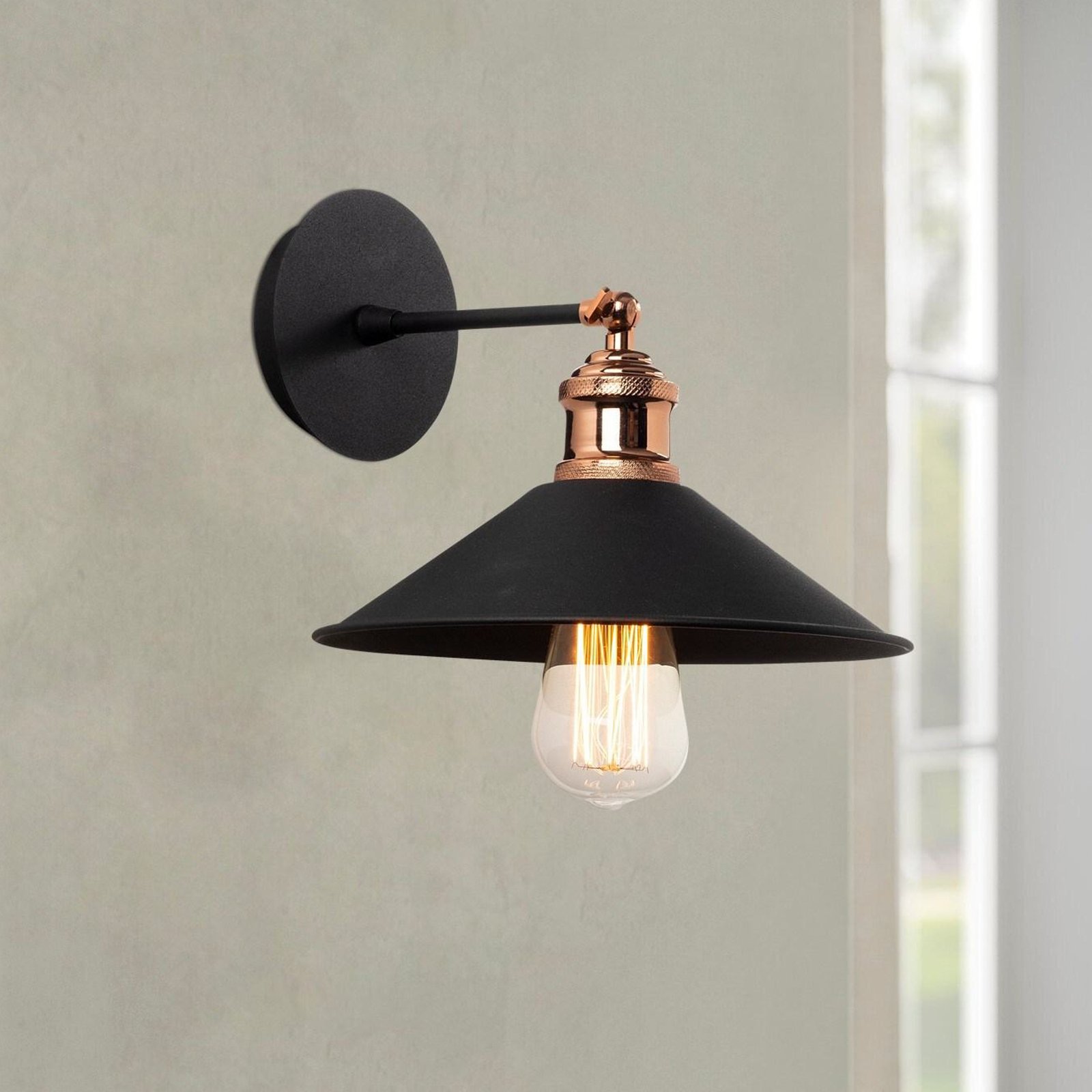 Berceste N-663 wall light, black/copper, iron, Ø 24 cm