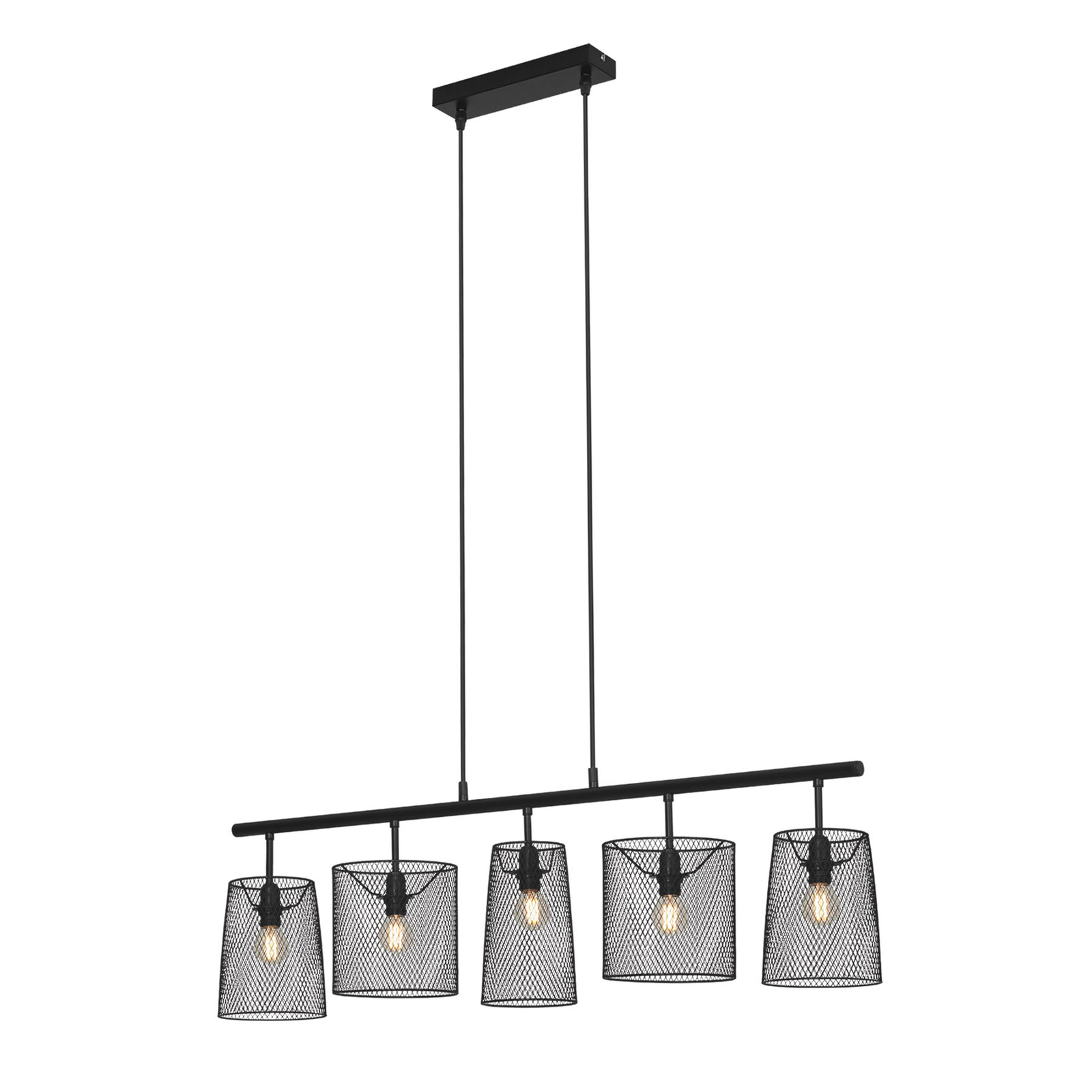 Retro hanging light, 5-bulb, black metal