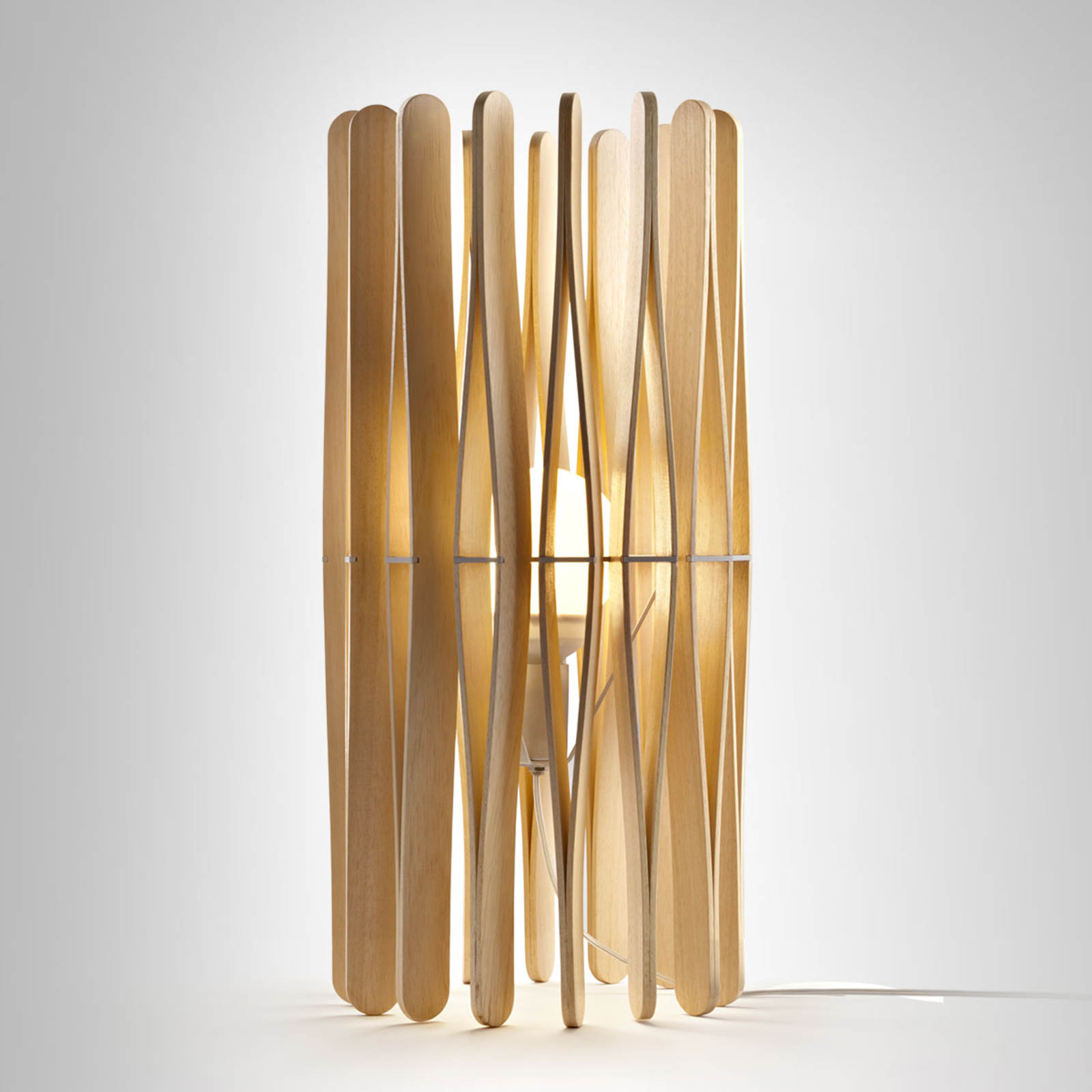 Fabbian Stick lámpara de mesa de madera, cilindro