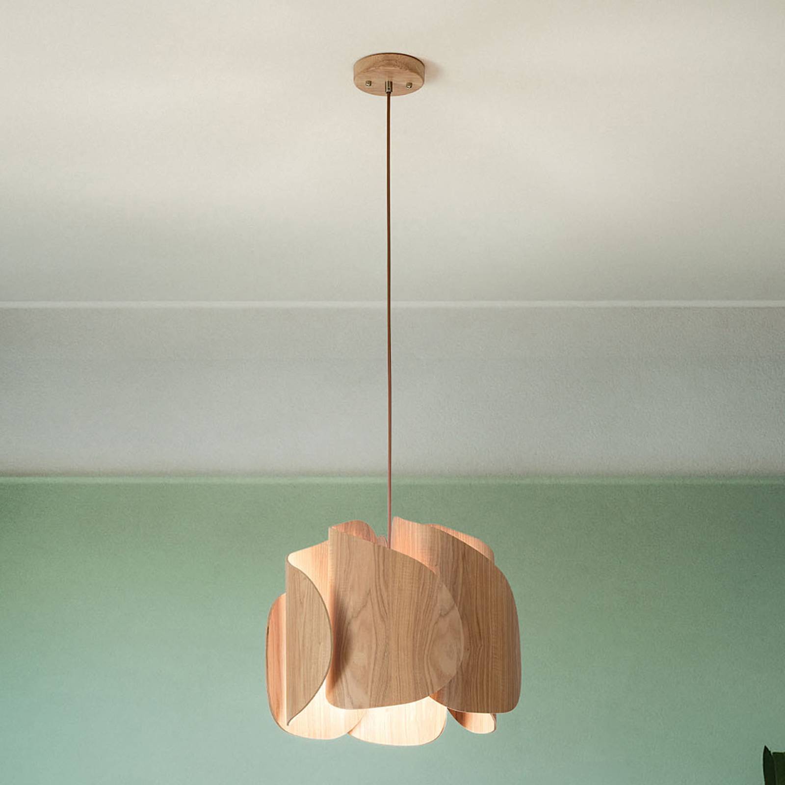 E-shop Závesná lampa Pevero jaseňové drevo zakrivený tvar