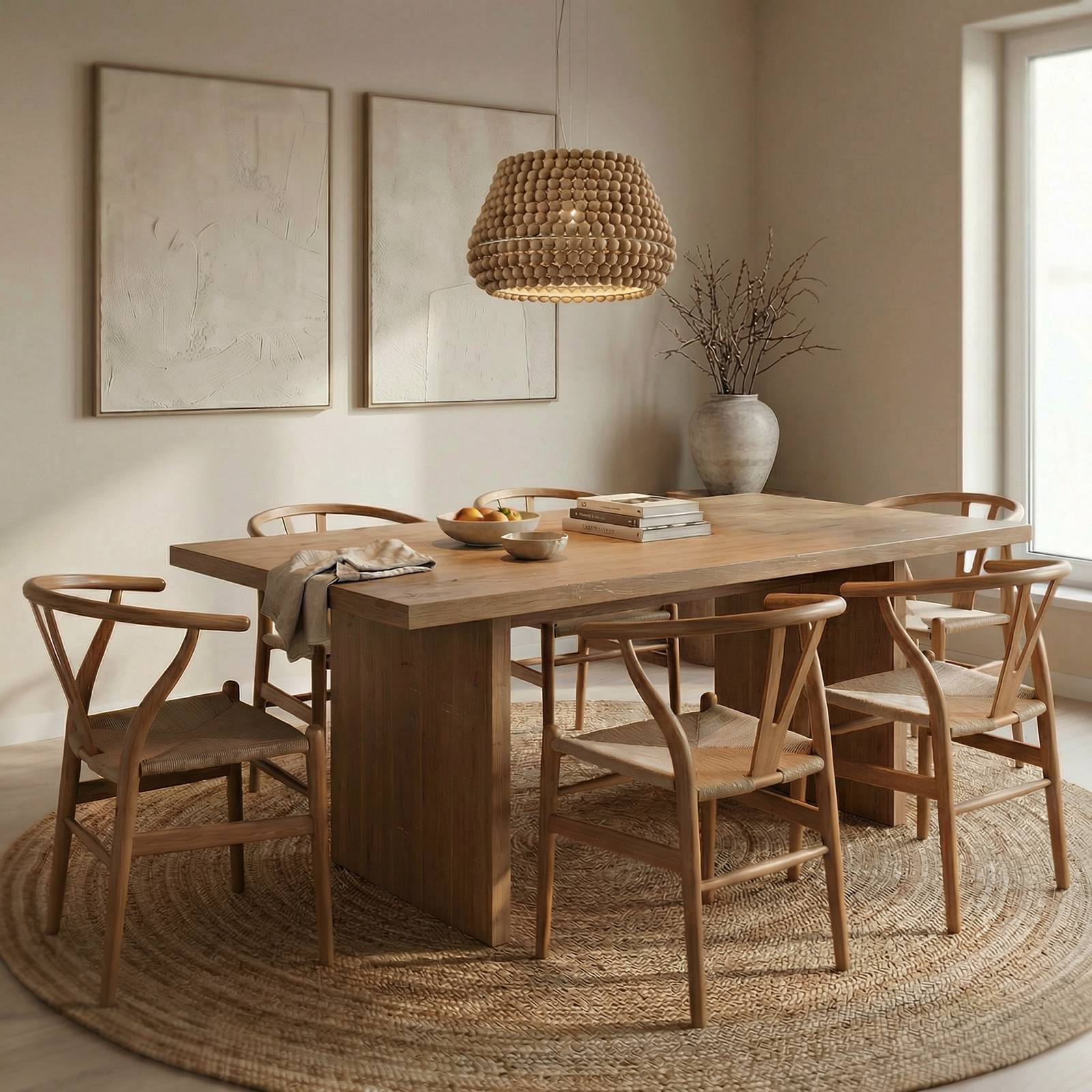Lucande hanglamp Melori, hout, naturelkleurig, Ø 51 cm, E27