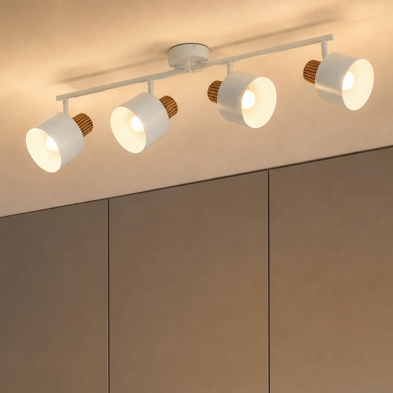 Faretto da soffitto Lindby Lenja, a 4 luci, beige, E14, metallo