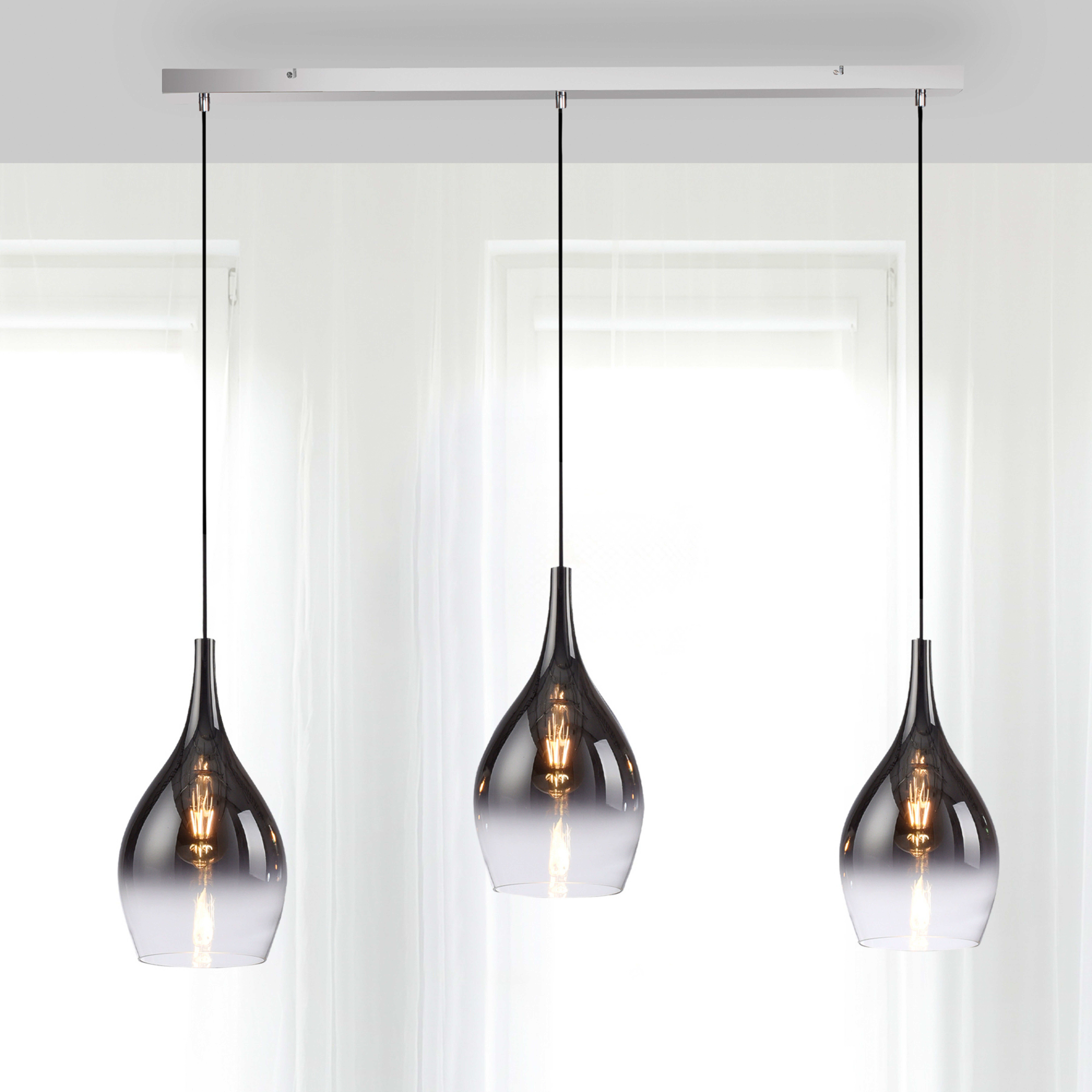 Paul Neuhaus Pilua κρεμαστό φωτιστικό, καπνός, γυαλί, 100 cm, 3-φωτισμός.