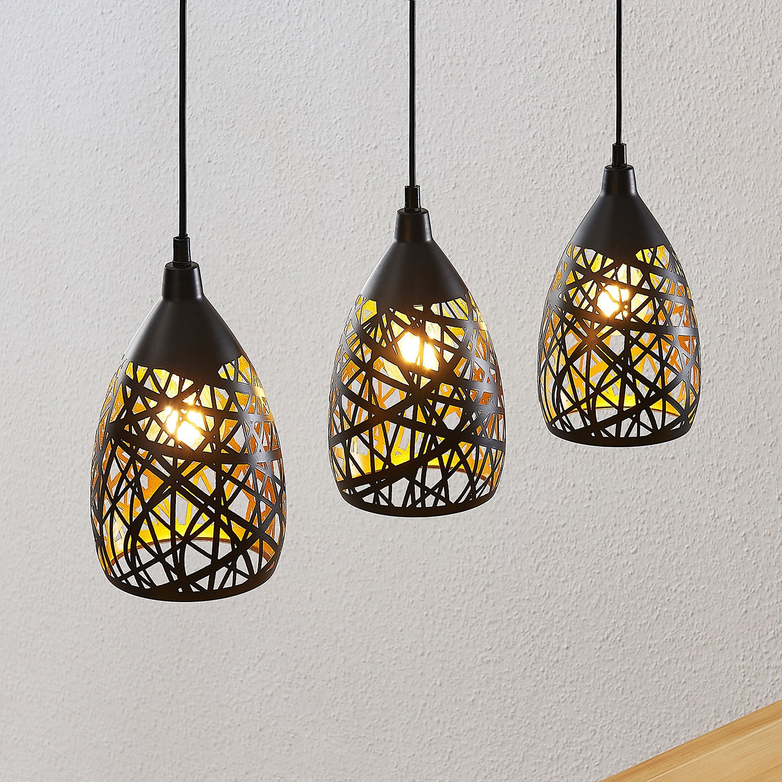 Marcello 3 Závěsné Světlo Black/Gold - Lindby