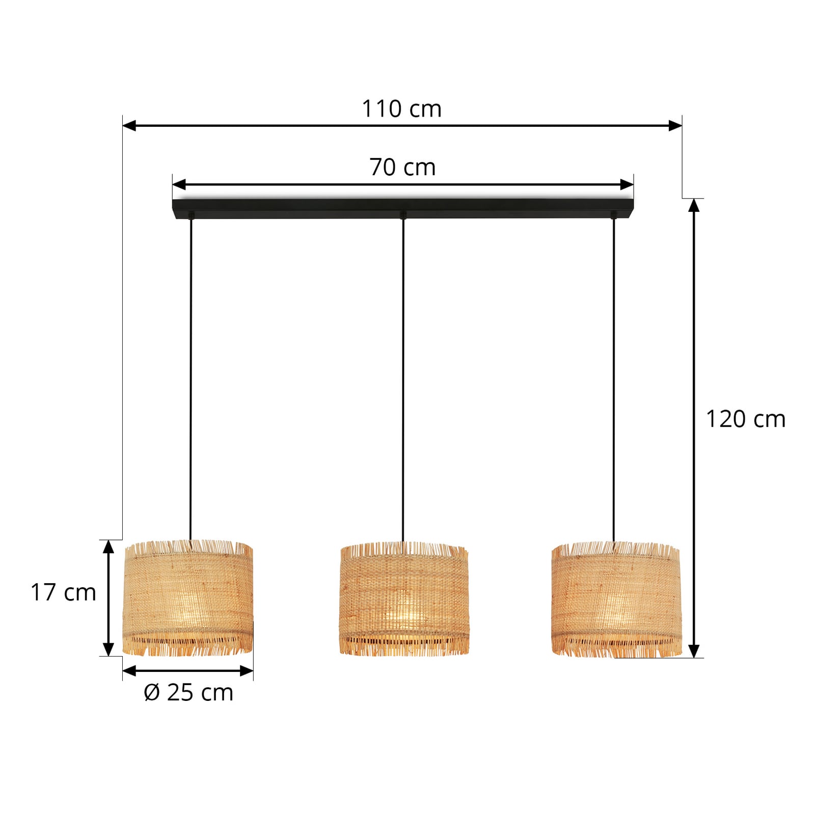 Borra pendant light, 3-bulb, natural colour, straw Borra pendant light, 3-bulb, natural colour, straw