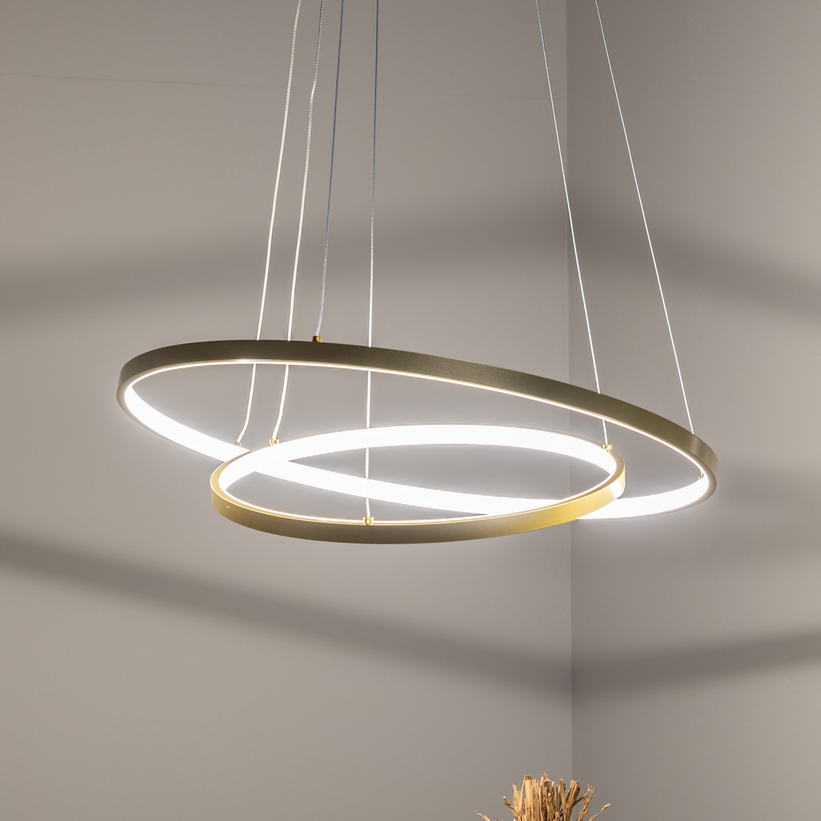 Candeeiro suspenso LED HOOP, 51 W, Ø 60 cm, 4.000 K, dourado