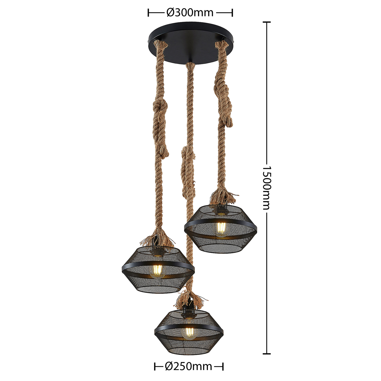 Lindby Rabia hanglamp, 3-lamps, gebundeld