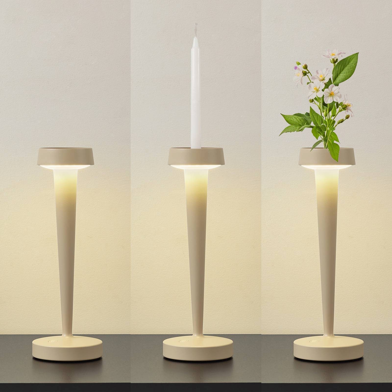 Lucande LED świecznik Lea, wazon, beżowy, 28 cm
