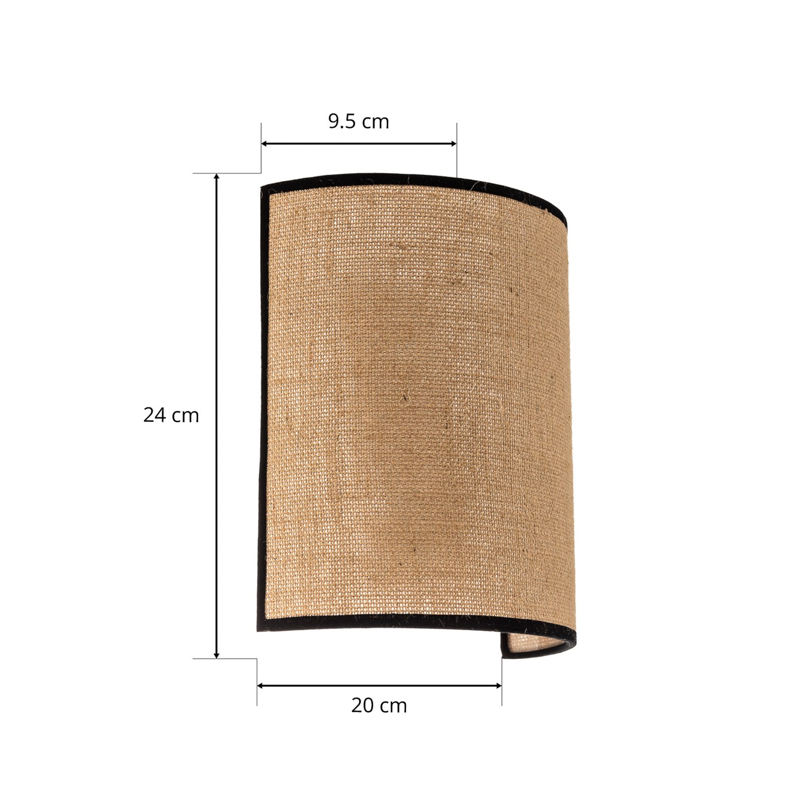 Jute&black wall light, natural brown, half-round