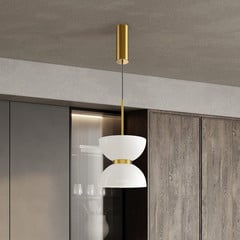 Maytoni lampada LED a sospensione Kyoto, oro/bianco, Ø 22 cm, vetro