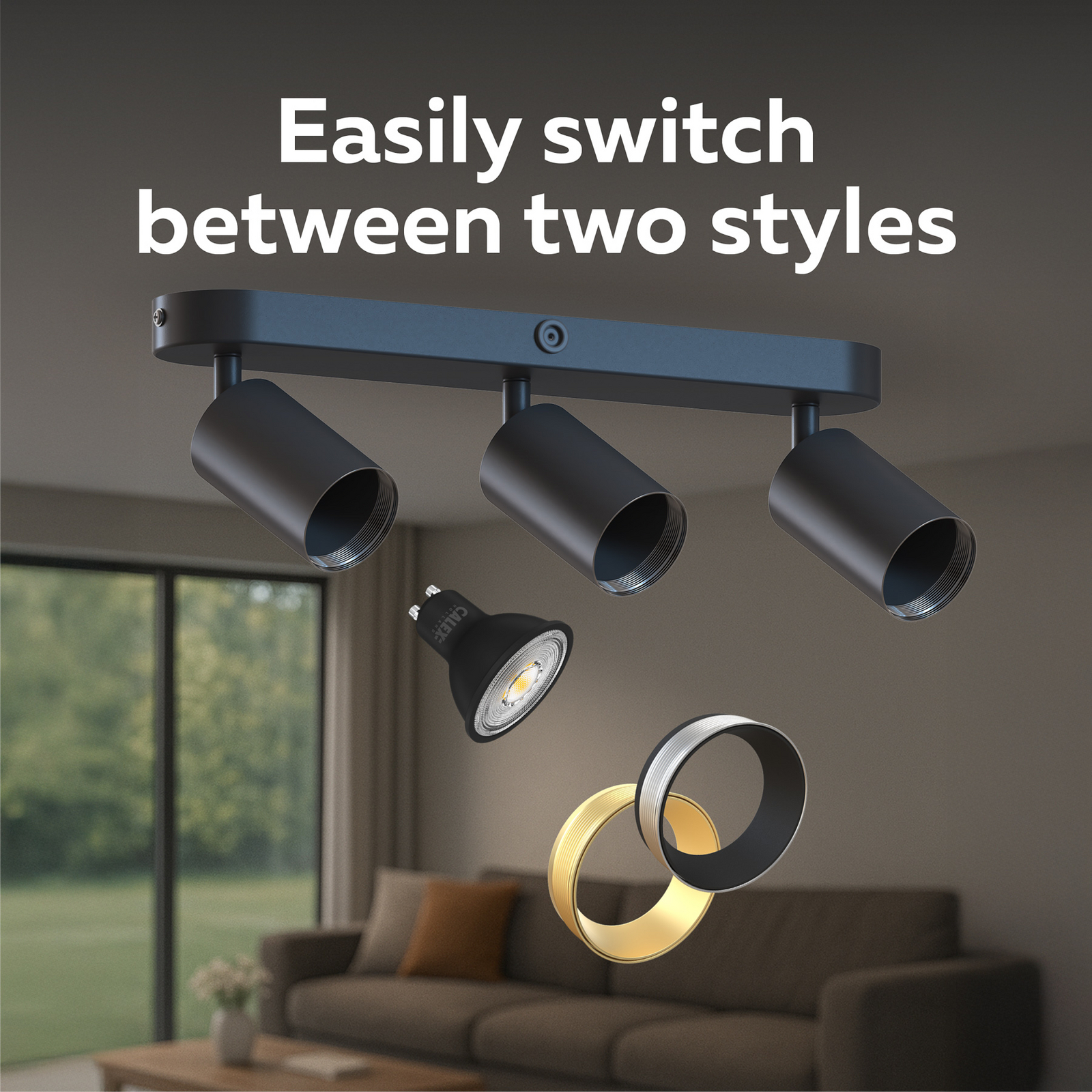 Calex GU10 stropné bodové svetlá, čierny, dĺžka 37 cm, 3-pl., kovový Calex GU10 stropné bodové svetlá, čierny, dĺžka 37 cm, 3-pl., kovový