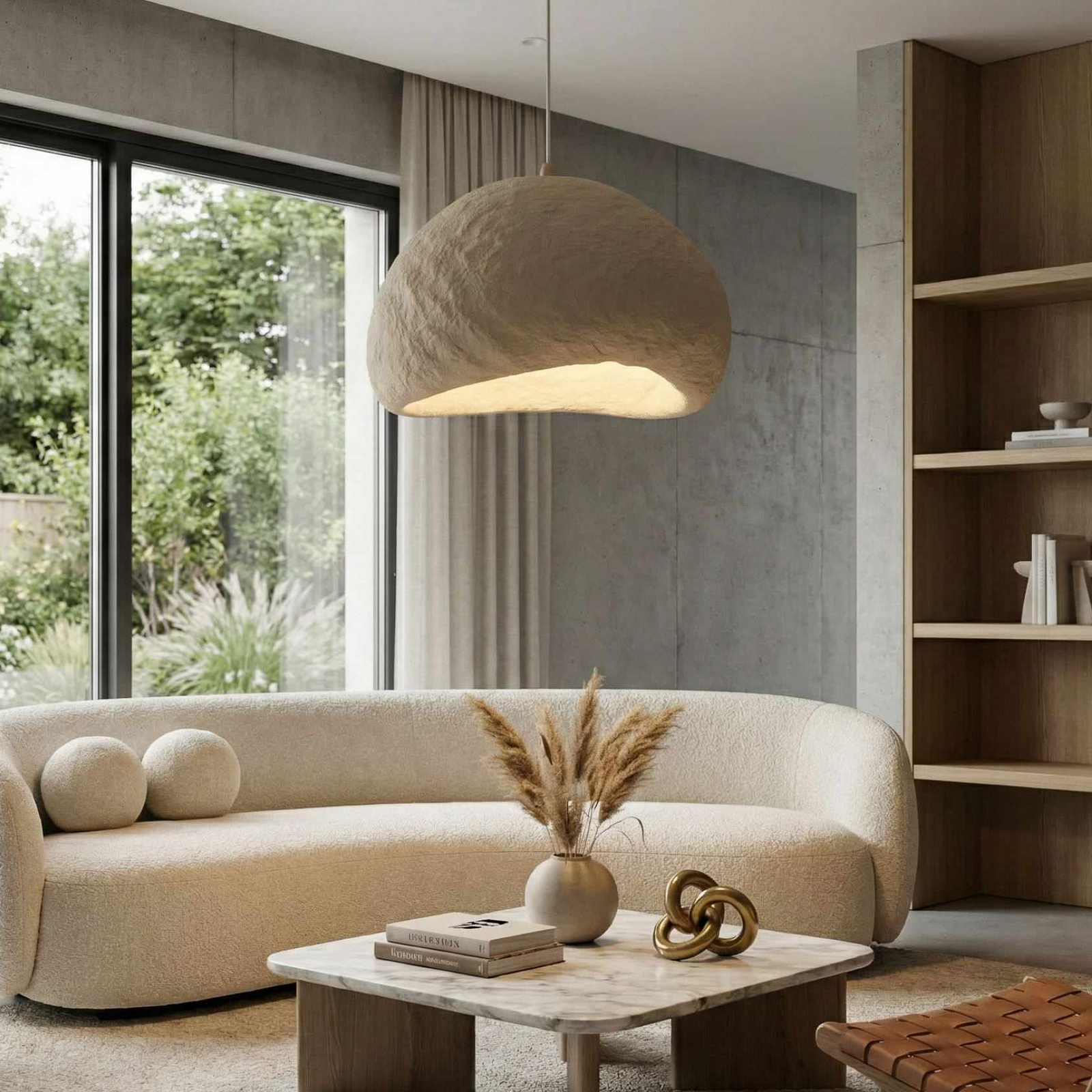 Lampada a sospensione Loval, beige, 50 x 44 cm, fibra di vetro, E27