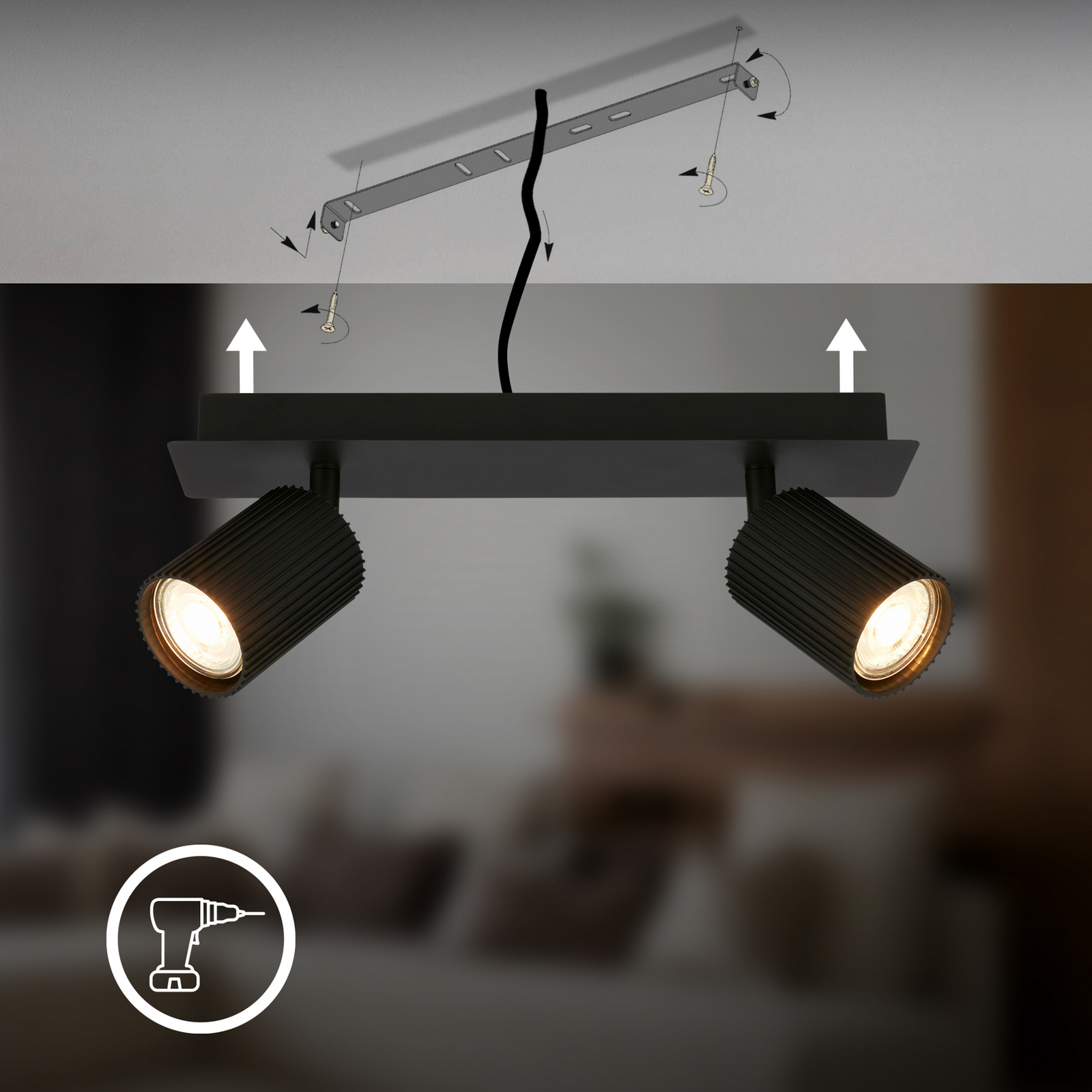 Downlight Ida, negro, de 2 luces, plástico/metal