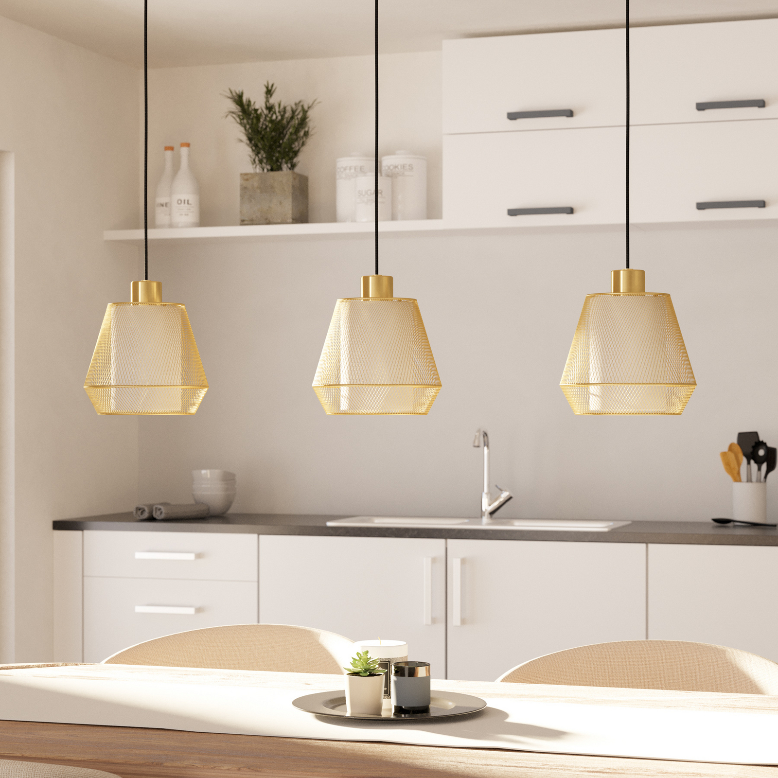 Ciudadela-riippuvalaisin, musta/messinki, 3-valo.