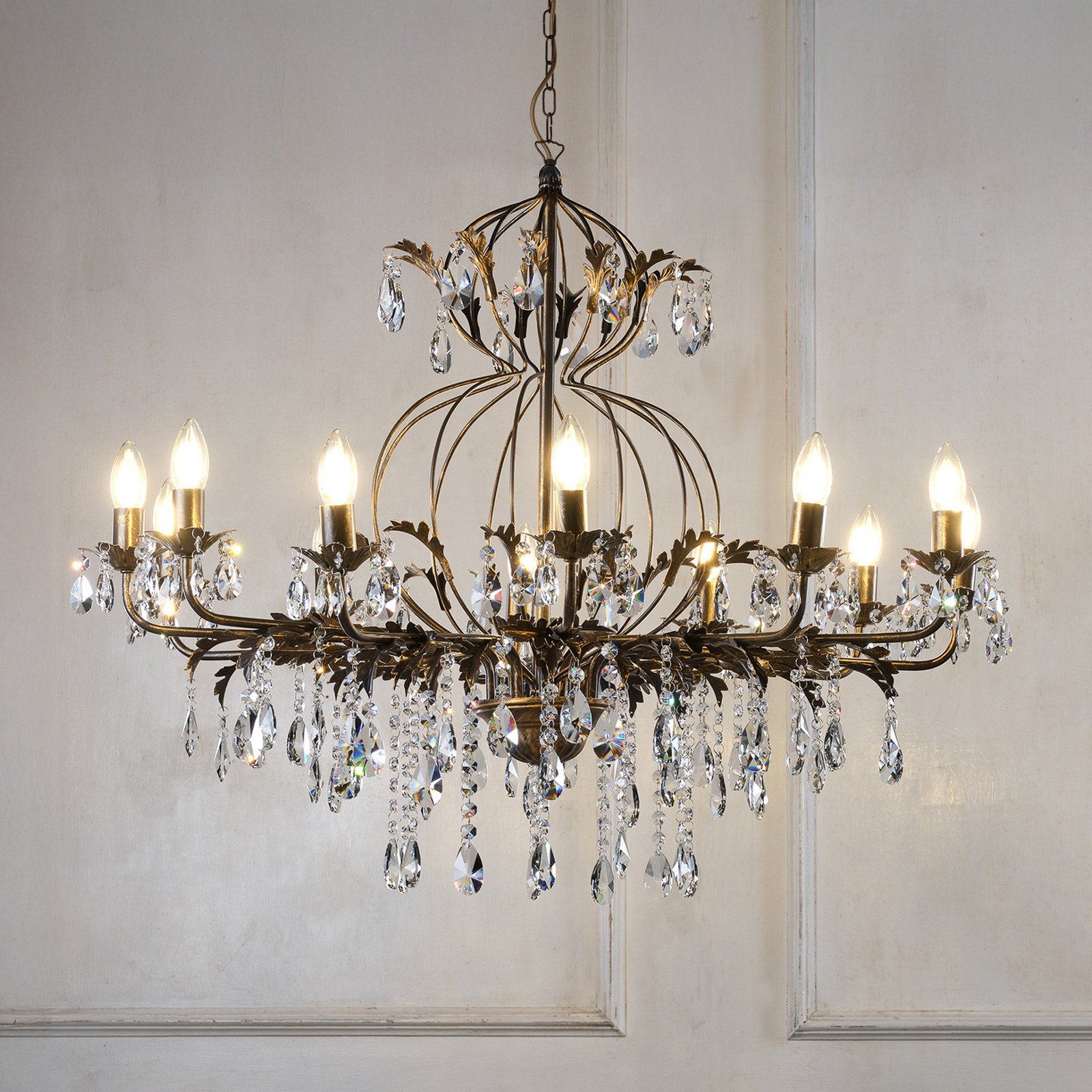 Lustre Teresa, 12 lampes, bronze, cristal