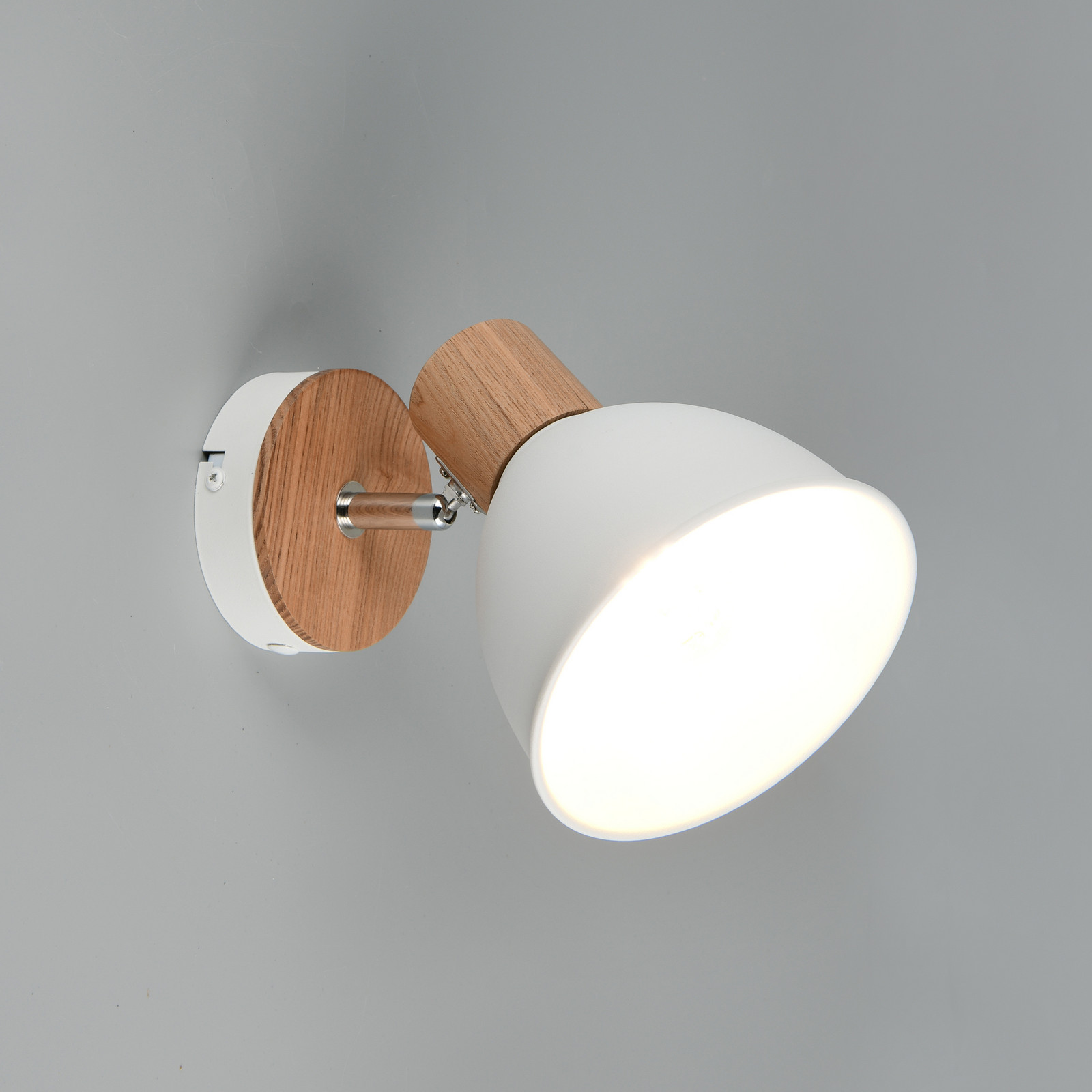 Reality Leuchten Plafonieră Delume albă Ø 15 cm 1 bec metal/lemn - Camera de zi / sufragerie - Scandinavă - alb mat lemn