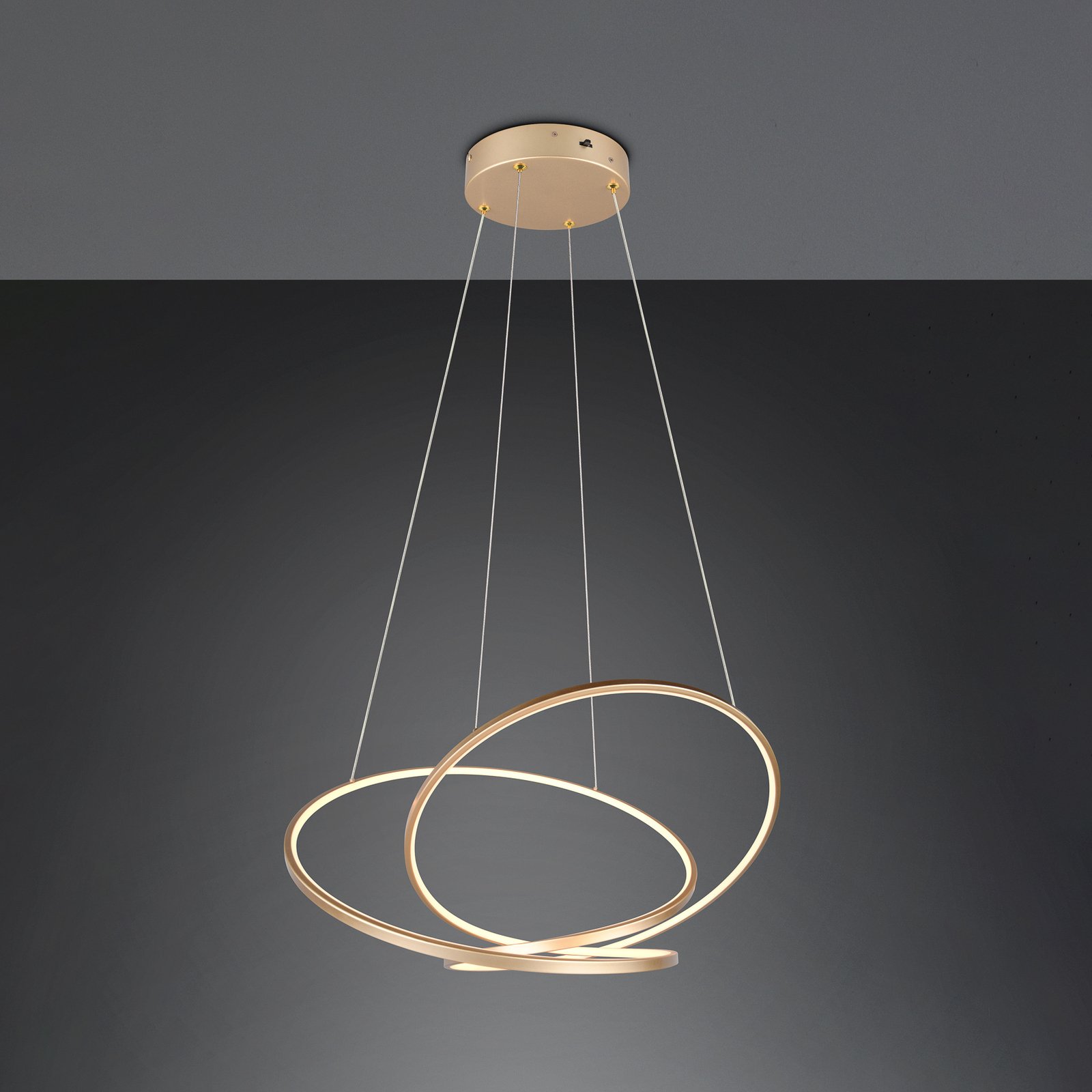 Suspension LED Darvin longueur 84 cm, doré, métal, CCT