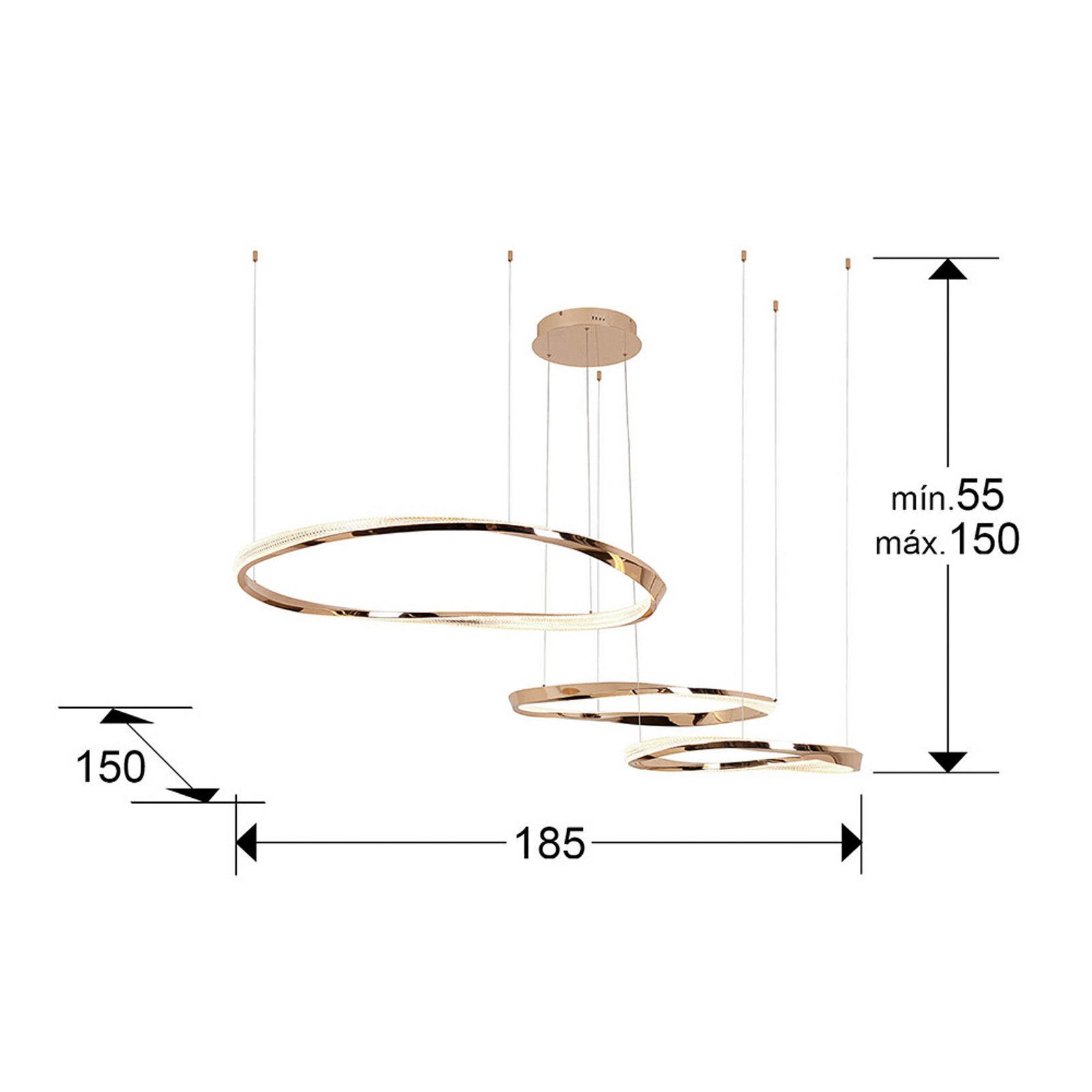 LED-Hängelampe Orbitas, Länge 185 cm, goldfarben, Metall LED-Hängelampe Orbitas, Länge 185 cm, goldfarben, Metall