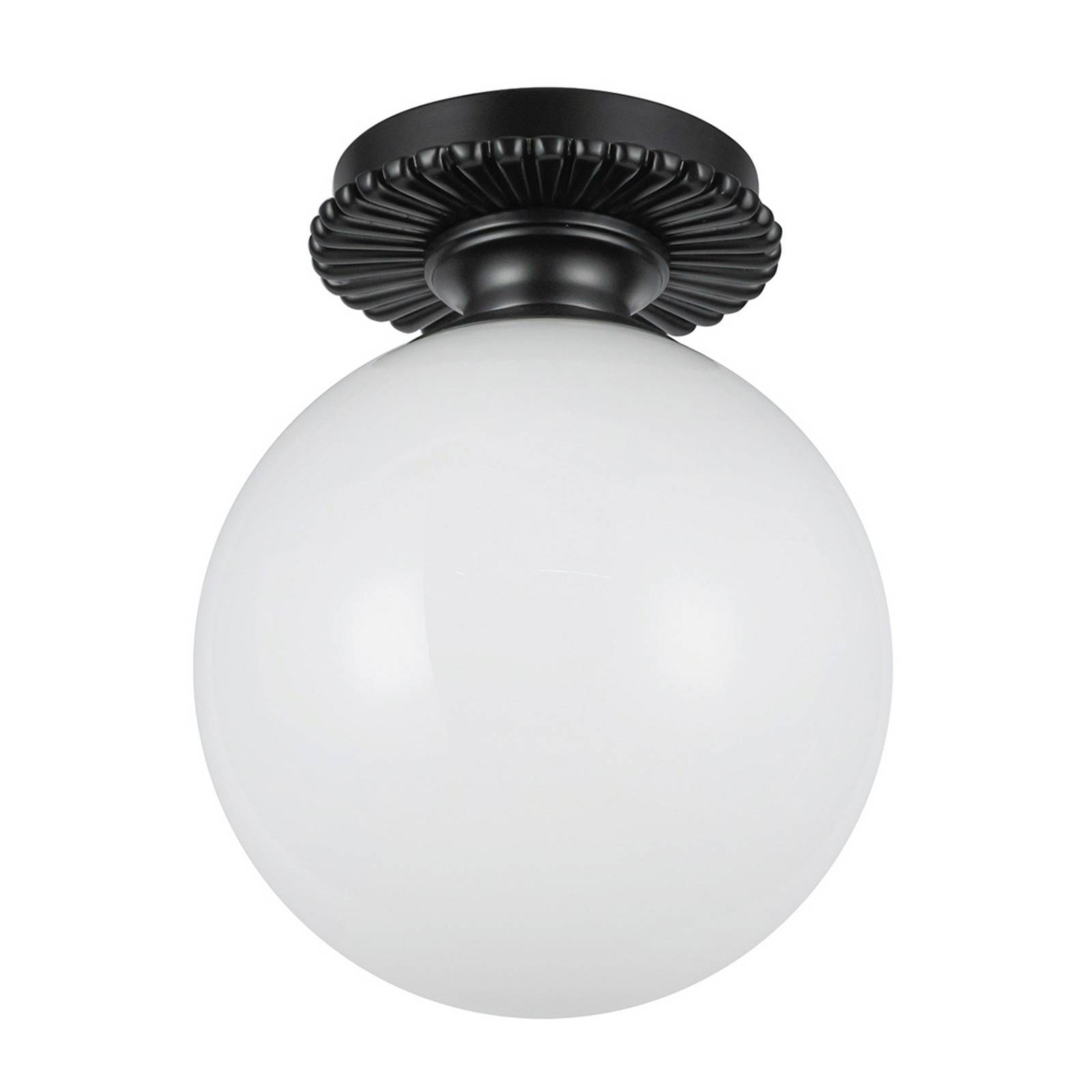 Deckenleuchte Otis, schwarz/opal, Ø 20 cm, Glas, IP44, E27