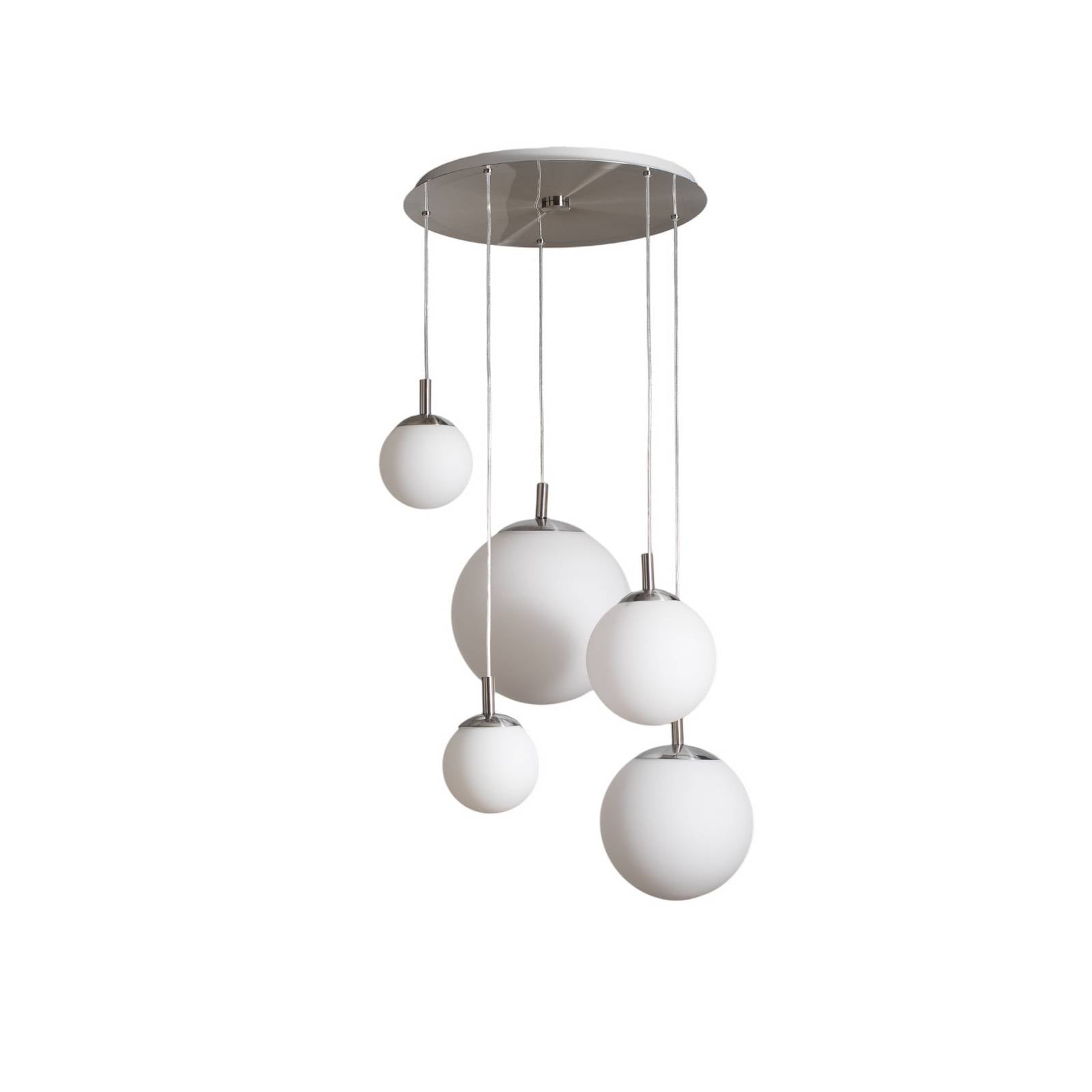 Hängeleuchte Maroni, chrom/weiß, Glas, 5-flammig