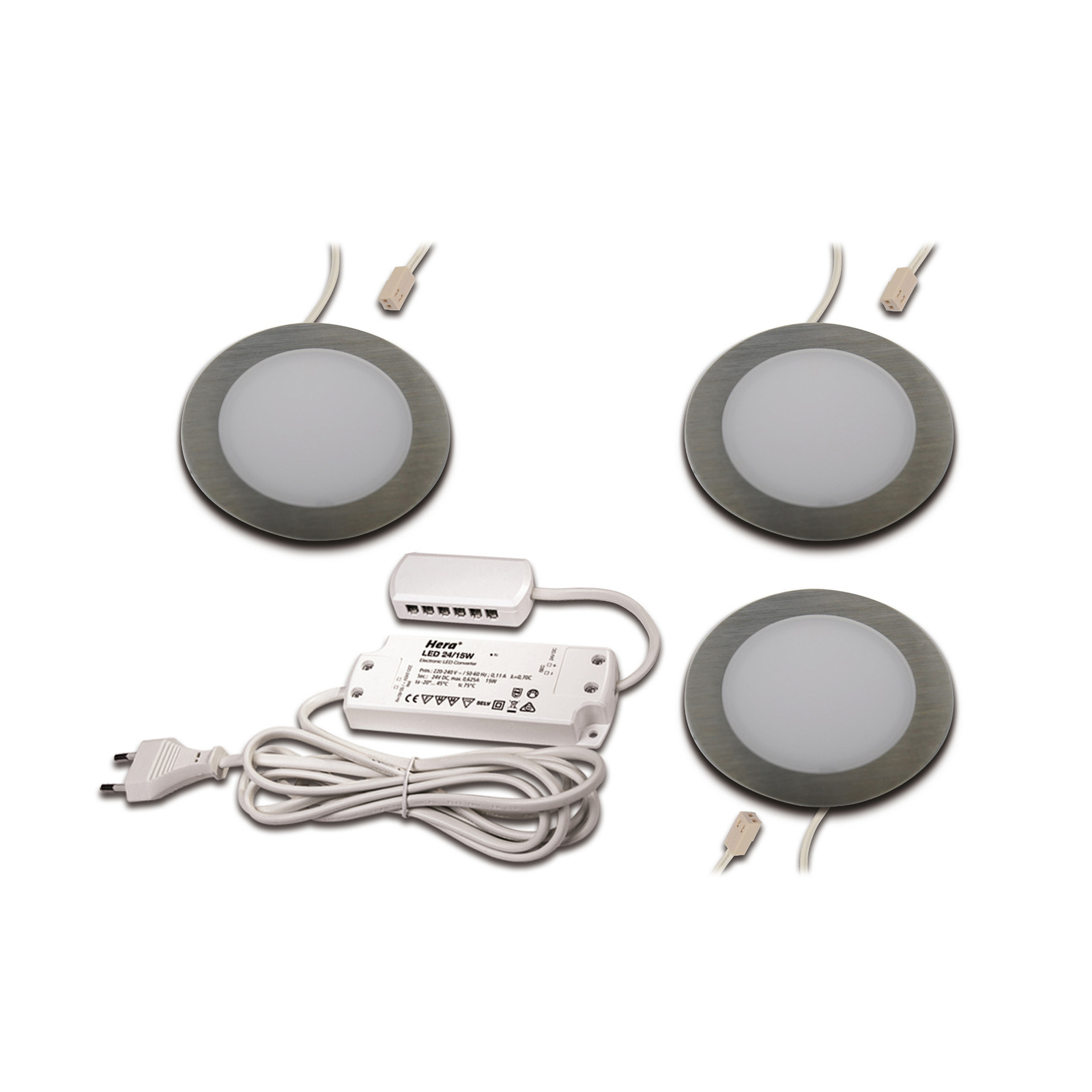 LED-Möbeleinbaulampe FAR 58 stahl 3x-Set 3W 3.000K