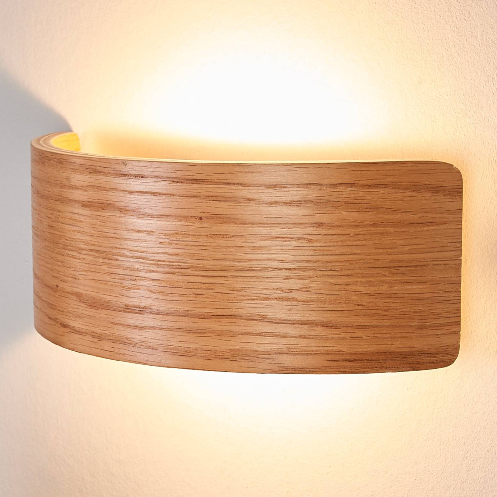 Houten LED wandlamp Rafailia, natuurlijke look